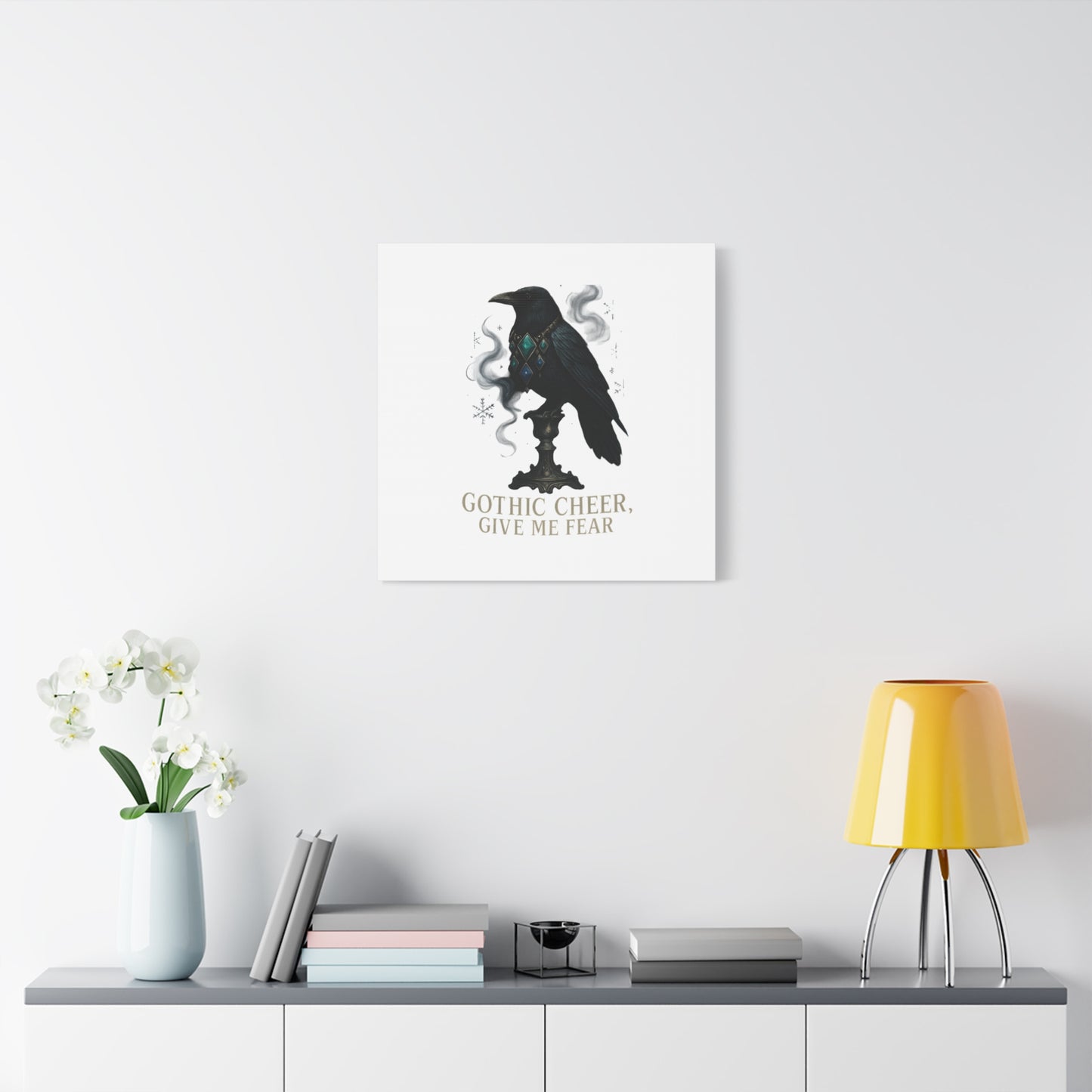 Gothic Raven Canvas Art – “Gothic Cheer, Give Me Fear” Matte Stretched Wall Decor