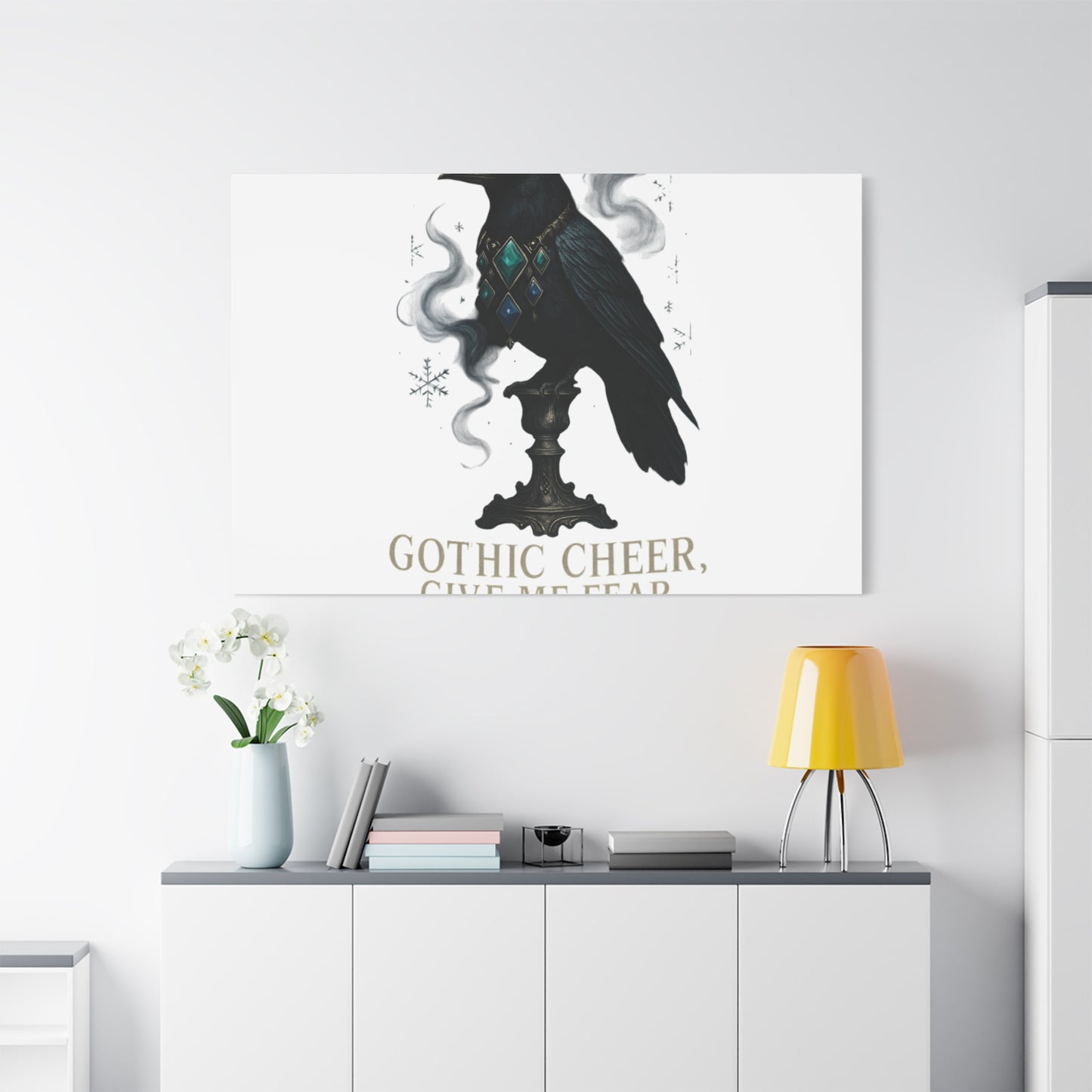 Gothic Raven Canvas Art – “Gothic Cheer, Give Me Fear” Matte Stretched Wall Decor