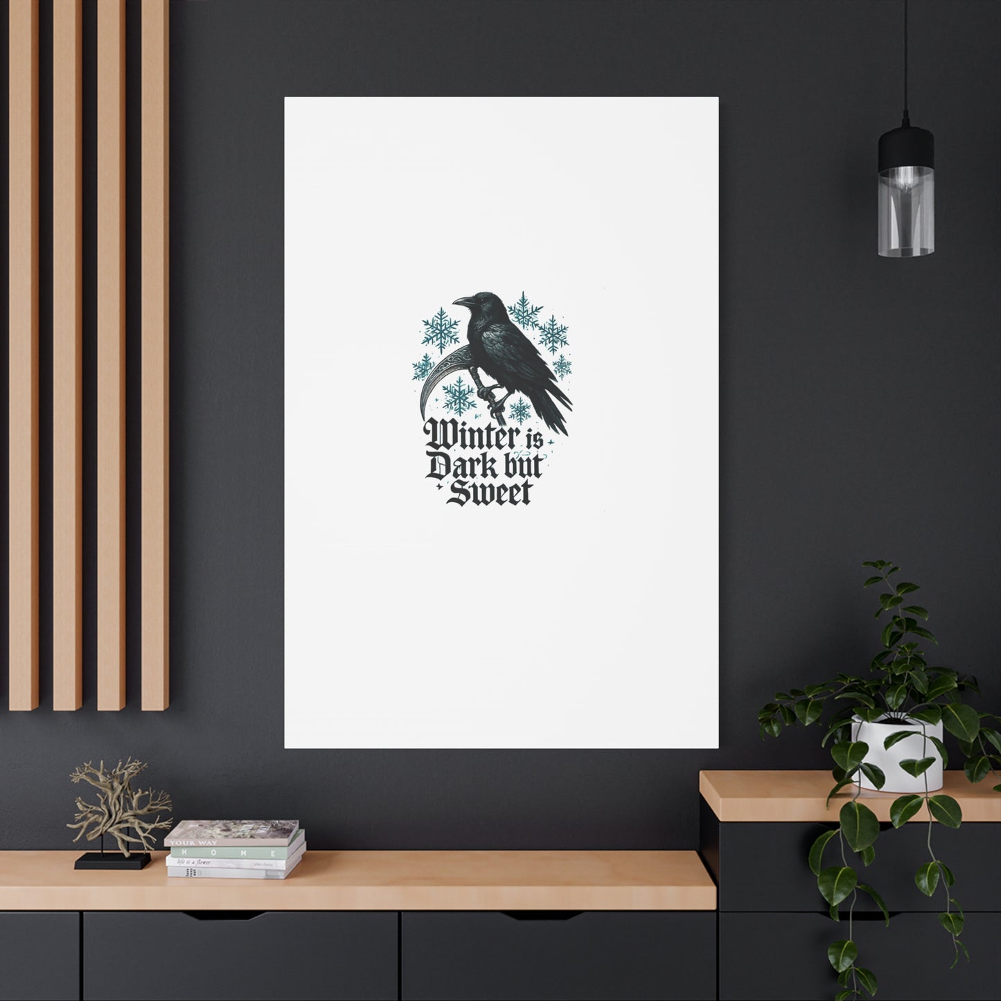 Raven Winter Canvas Art — “Winter is Dark but Sweet” Stretched Matte Print