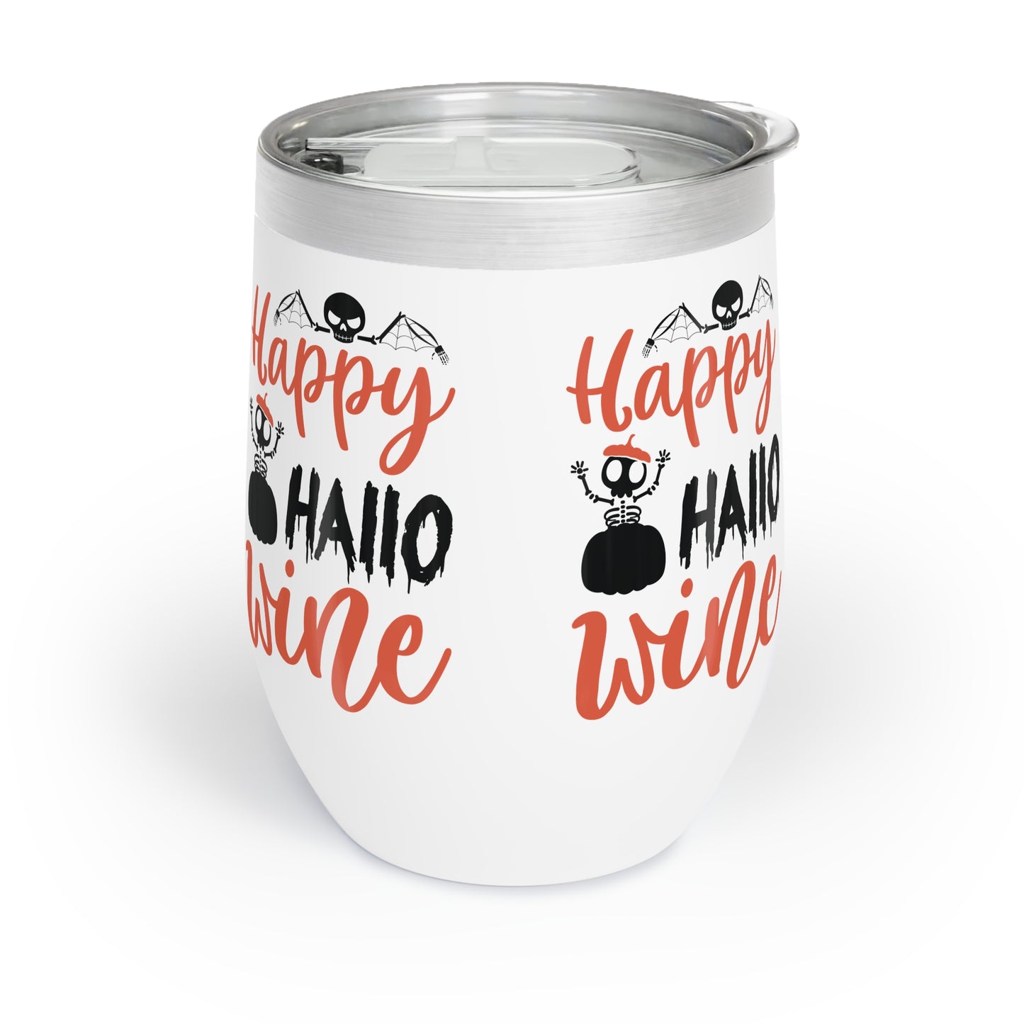 Happy Hallowine Wine Tumbler, Halloween Drink Cup, Reusable Insulated Wine Holder for Fall Parties, Spooky Season Gift