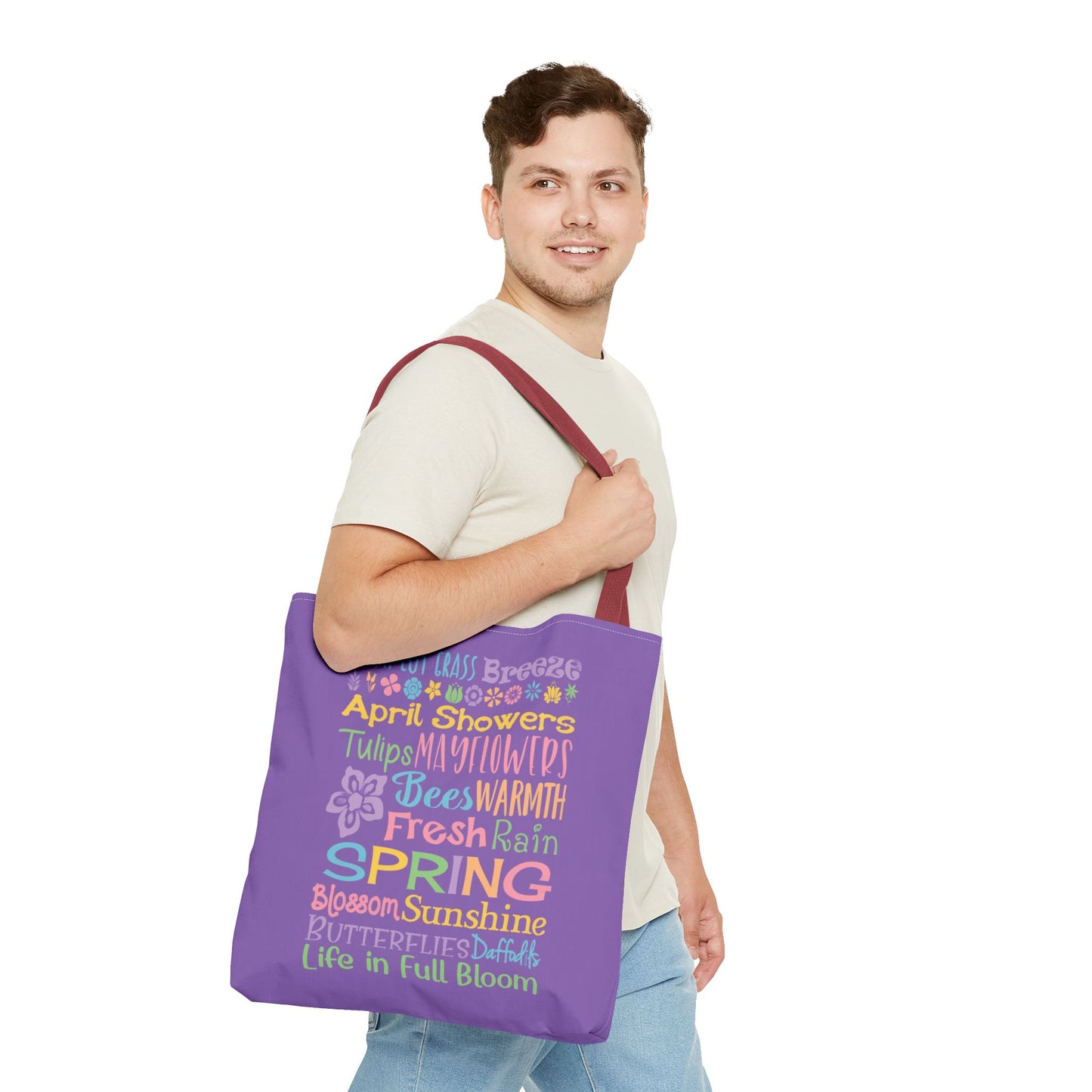 Spring Word Riot Purple Tote Bag — Pastel Floral Typography Tote
