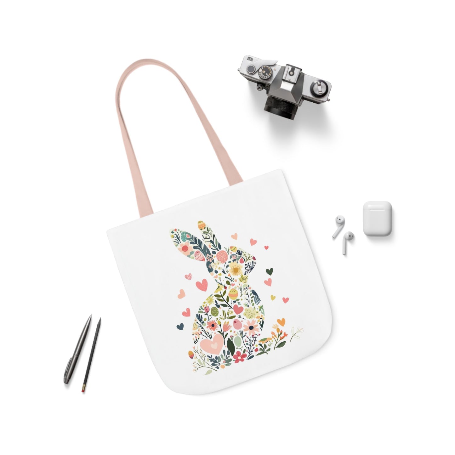 Floral Bunny Canvas Tote Bag