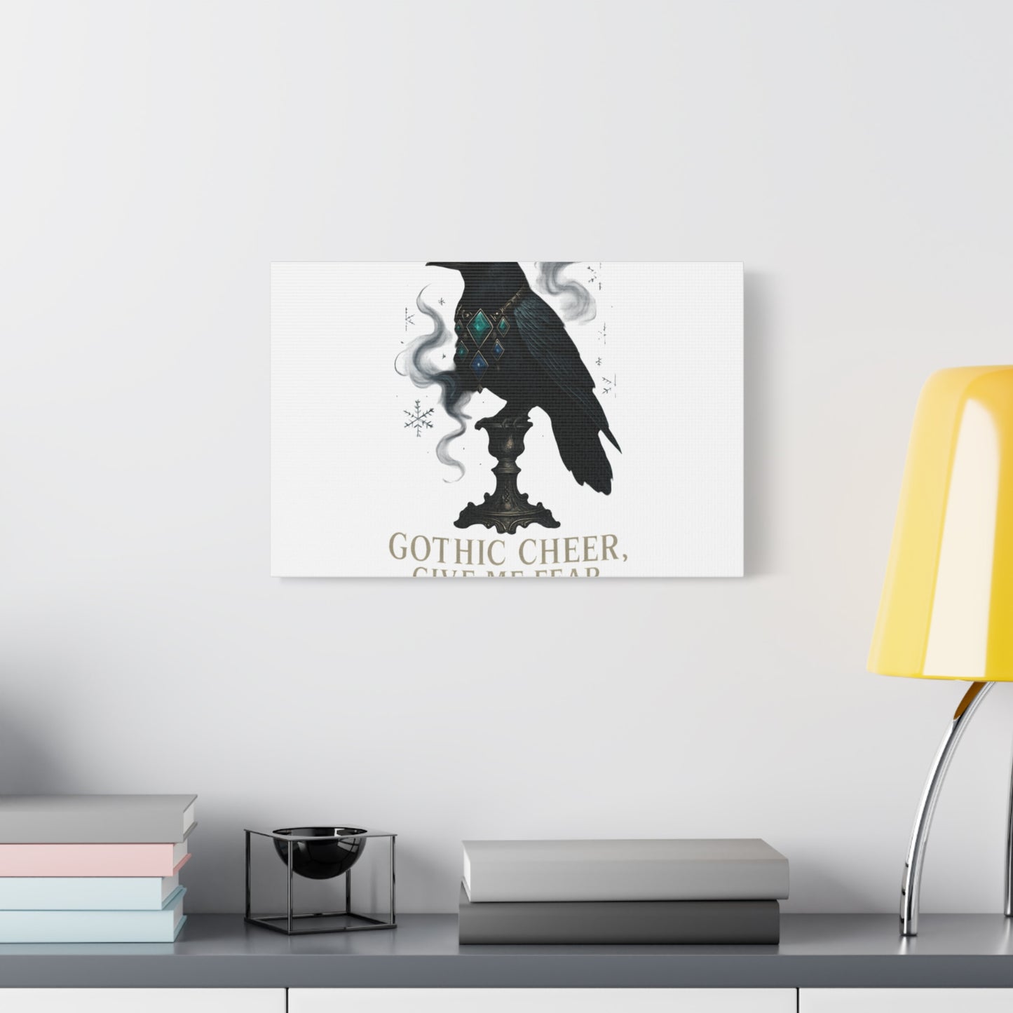 Gothic Raven Canvas Art – “Gothic Cheer, Give Me Fear” Matte Stretched Wall Decor