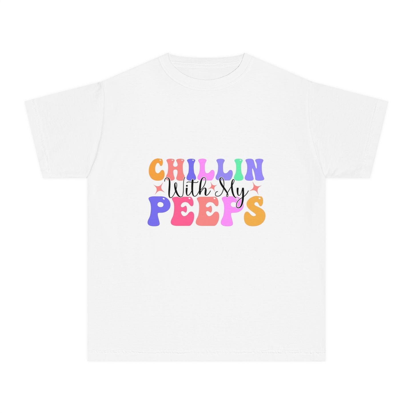 Chillin With My Peeps Youth Midweight Tee, Fun Graphic T-Shirt, Children's Summer Shirt, Casual Playwear, Gift for Kids, Youth Clothing