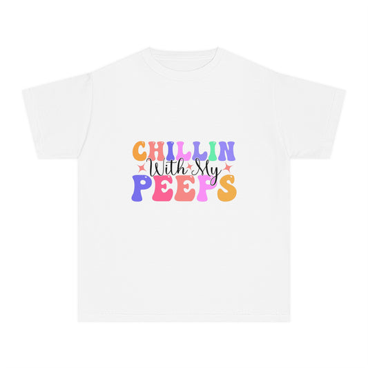 Chillin With My Peeps Youth Midweight Tee, Fun Graphic T-Shirt, Children's Summer Shirt, Casual Playwear, Gift for Kids, Youth Clothing