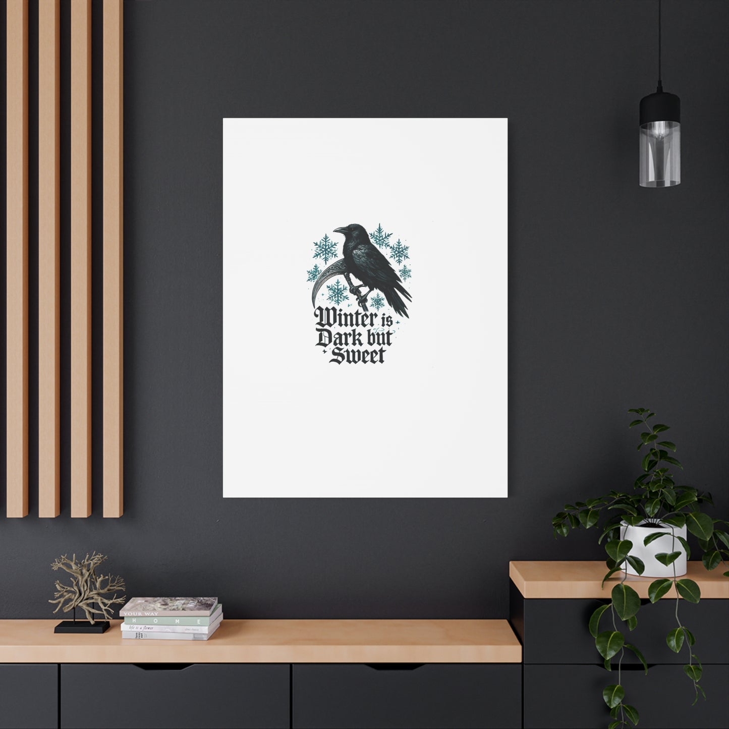 Raven Winter Canvas Art — “Winter is Dark but Sweet” Stretched Matte Print