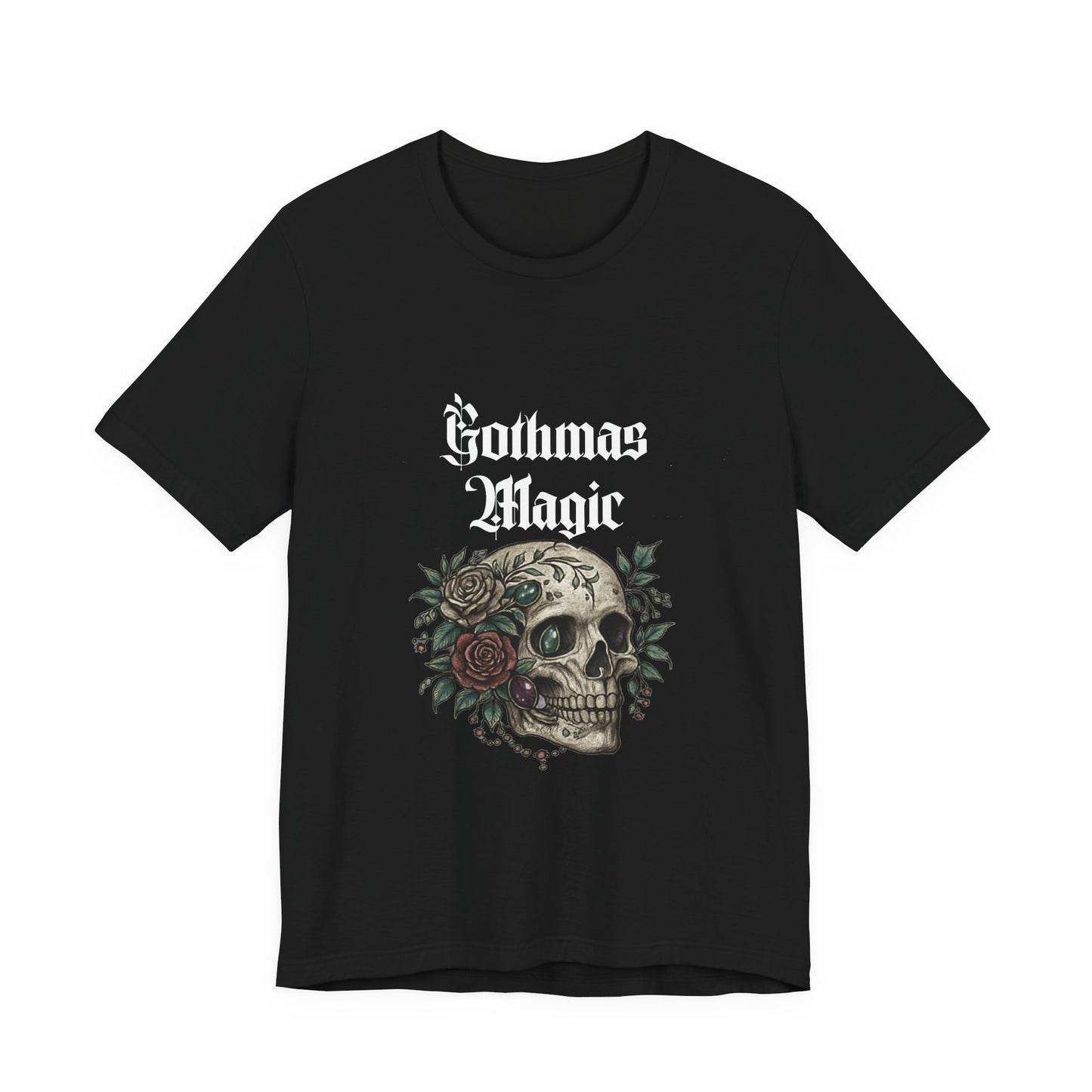 Gothmas Magic Skull Tee — Gothic Holiday Skull & Rose T-Shirt