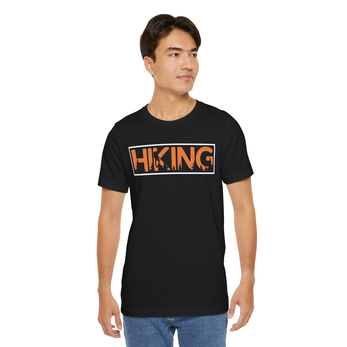 Hiking Graphic Tee — Bold Orange "HIKING" Logo T-Shirt for Outdoor Lovers