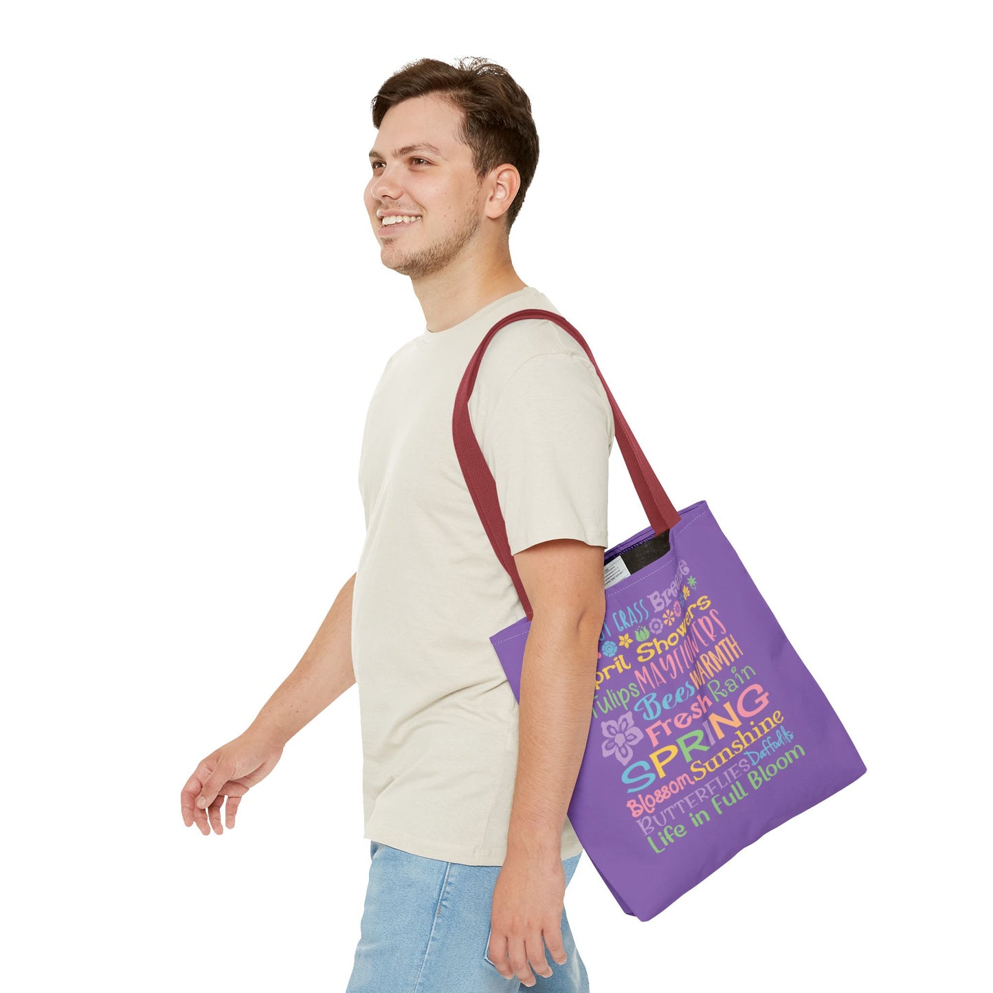 Spring Word Riot Purple Tote Bag — Pastel Floral Typography Tote