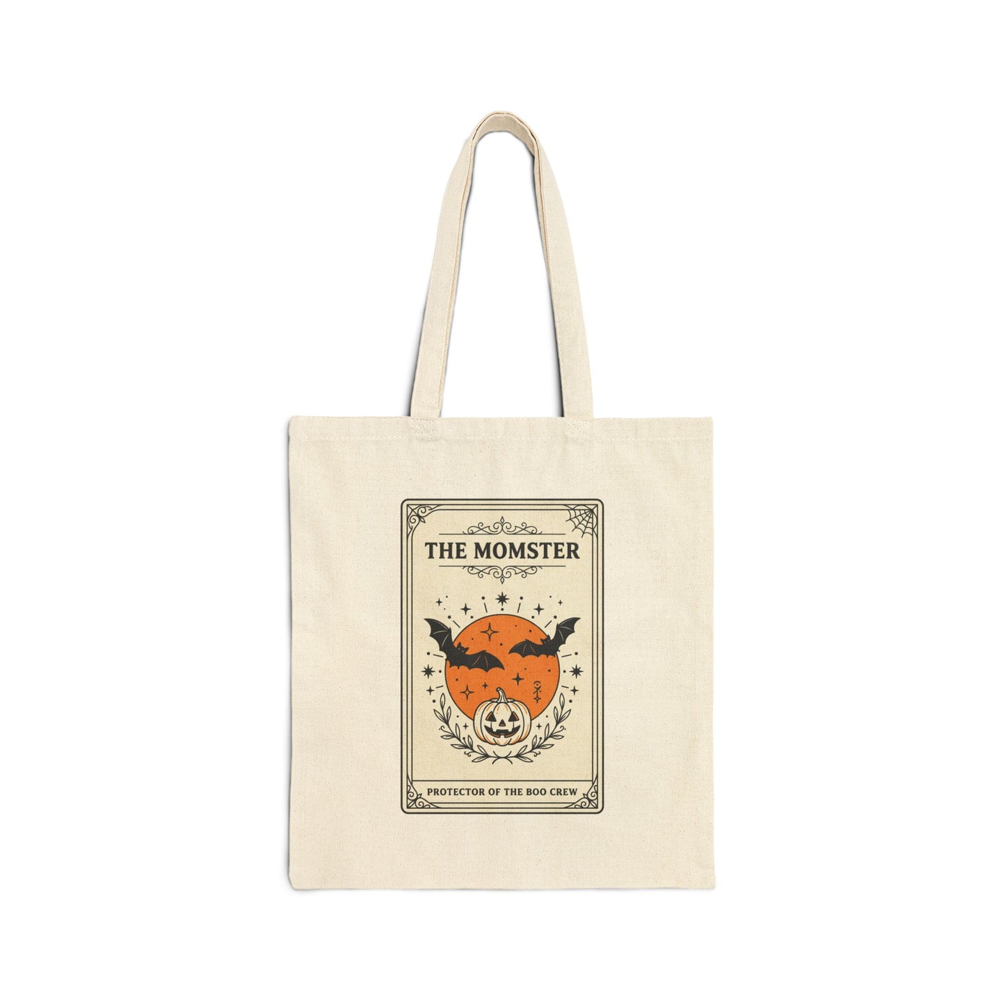 Momster Halloween Tote, spooky pumpkin bat canvas tote, purple orange retro gothic