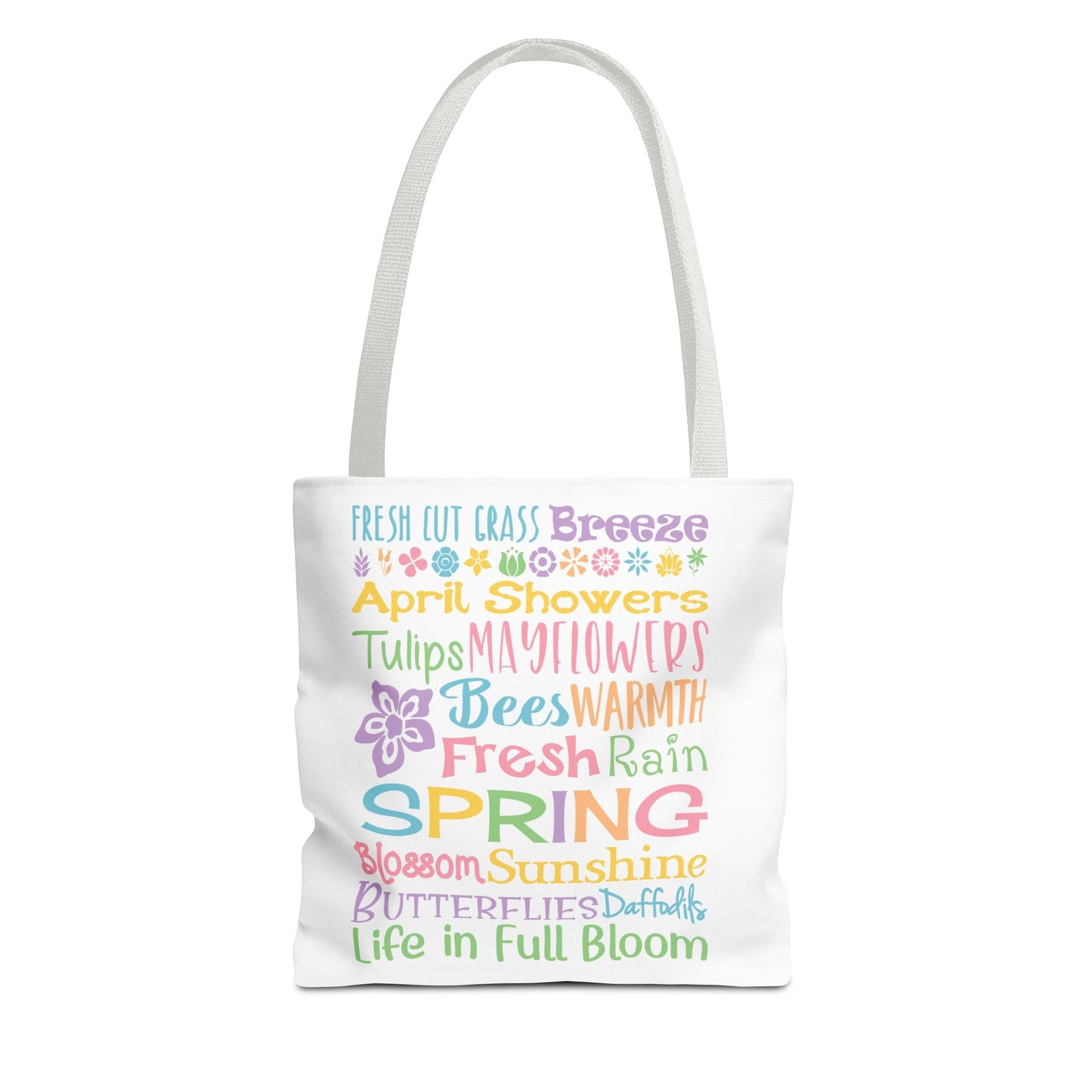 Spring Words Tote Bag — Pastel Floral Typography Tote