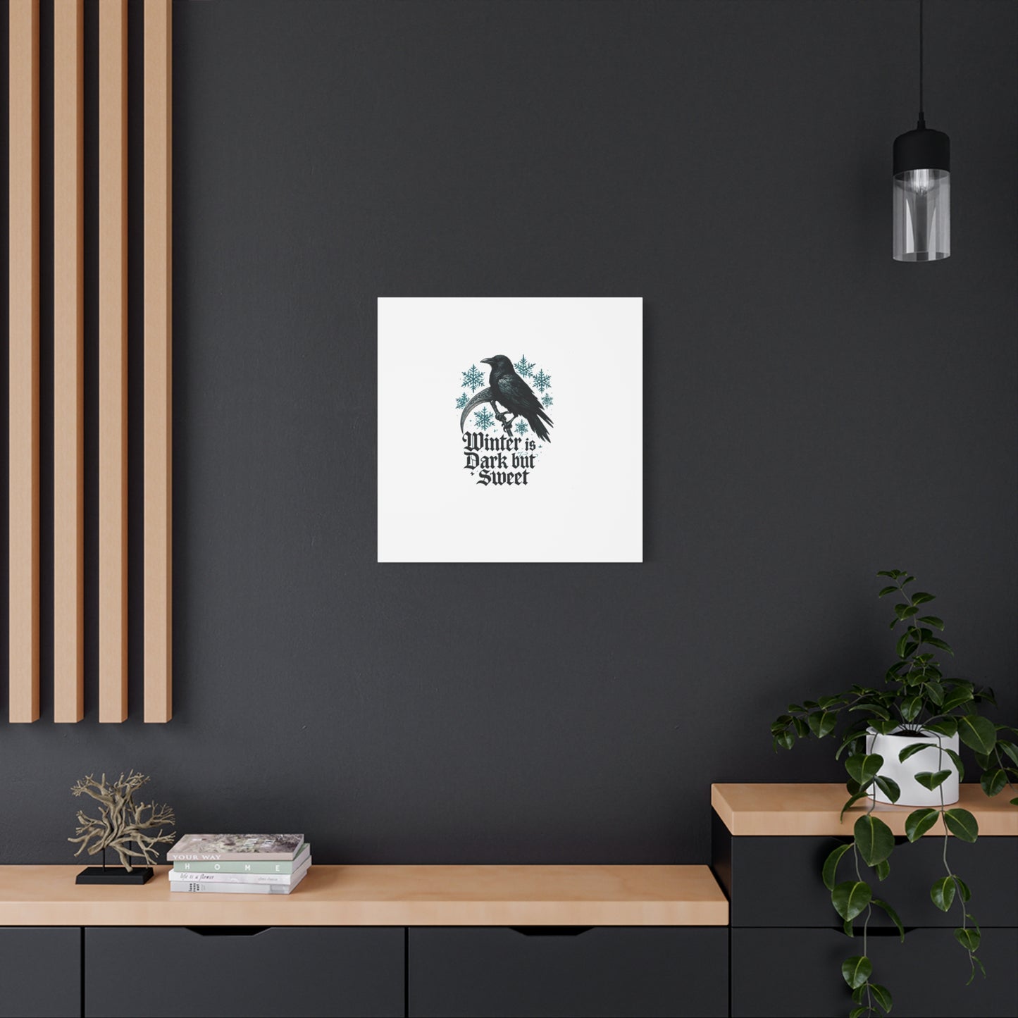 Raven Winter Canvas Art — “Winter is Dark but Sweet” Stretched Matte Print