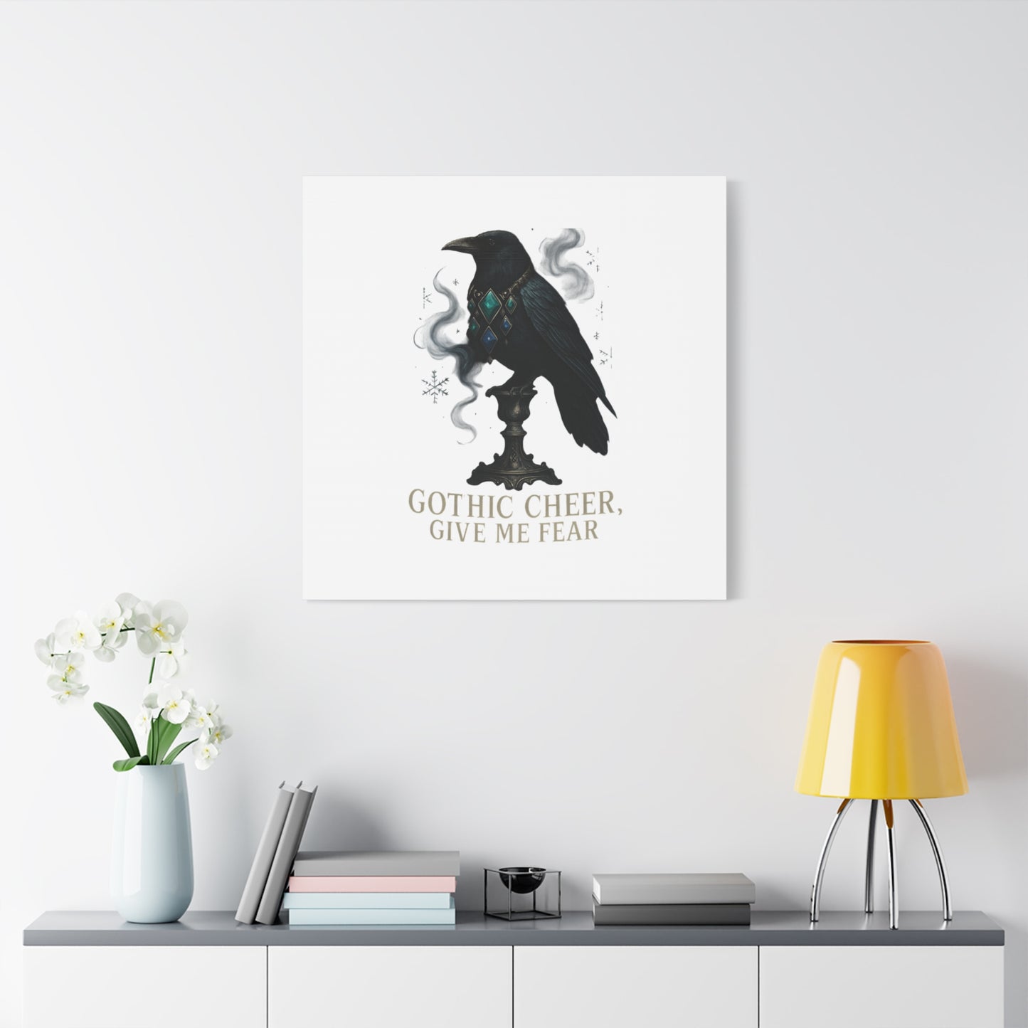 Gothic Raven Canvas Art – “Gothic Cheer, Give Me Fear” Matte Stretched Wall Decor