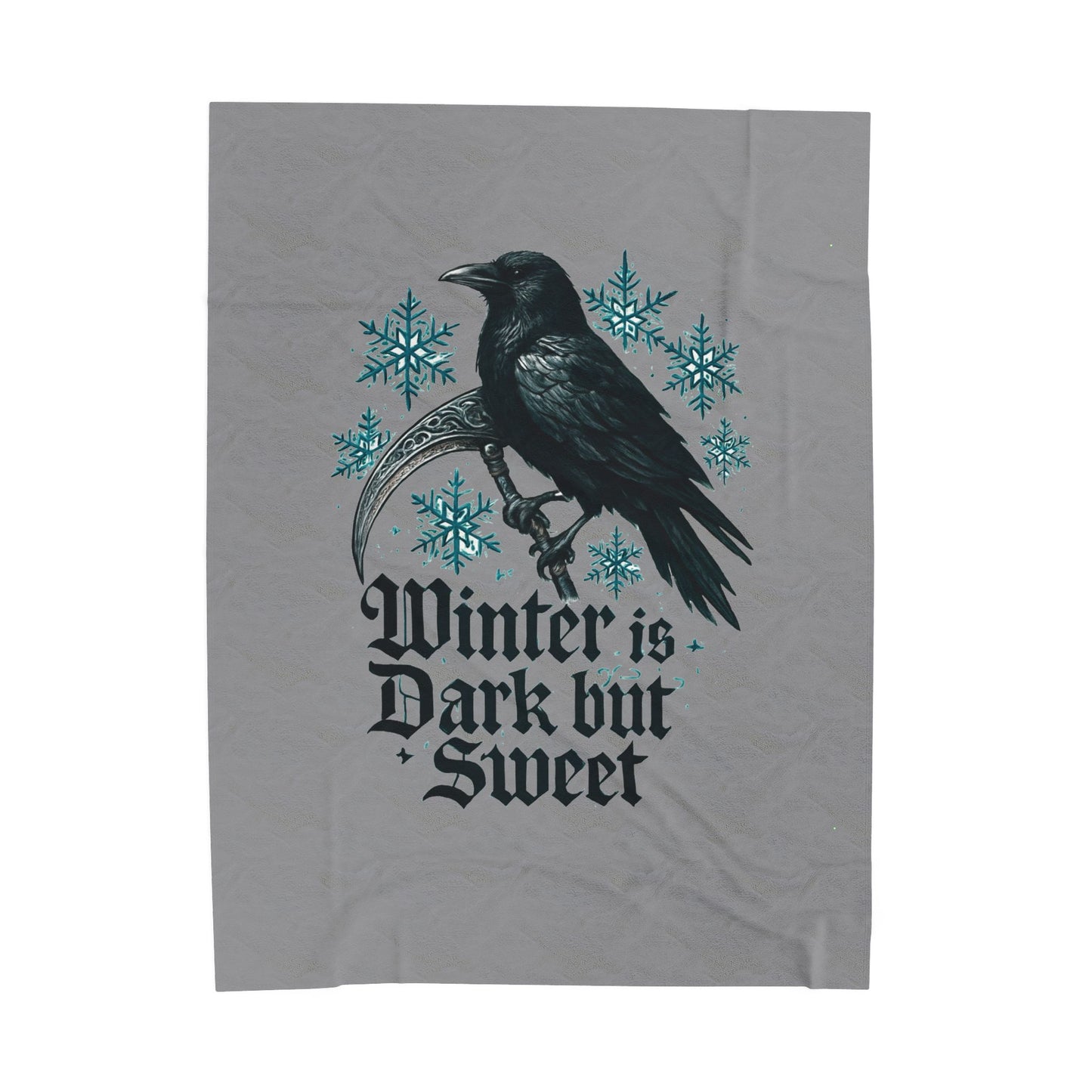 Velveteen Blanket - 'Winter is Dark but Sweet' Raven Snowflake Plush Throw