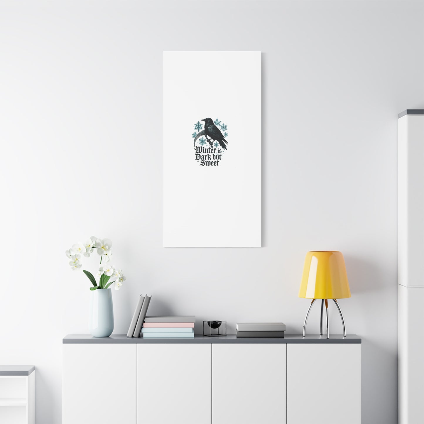 Raven Winter Canvas Art — “Winter is Dark but Sweet” Stretched Matte Print