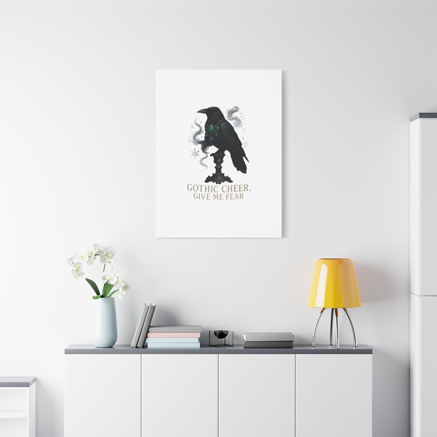 Gothic Raven Canvas Art – “Gothic Cheer, Give Me Fear” Matte Stretched Wall Decor