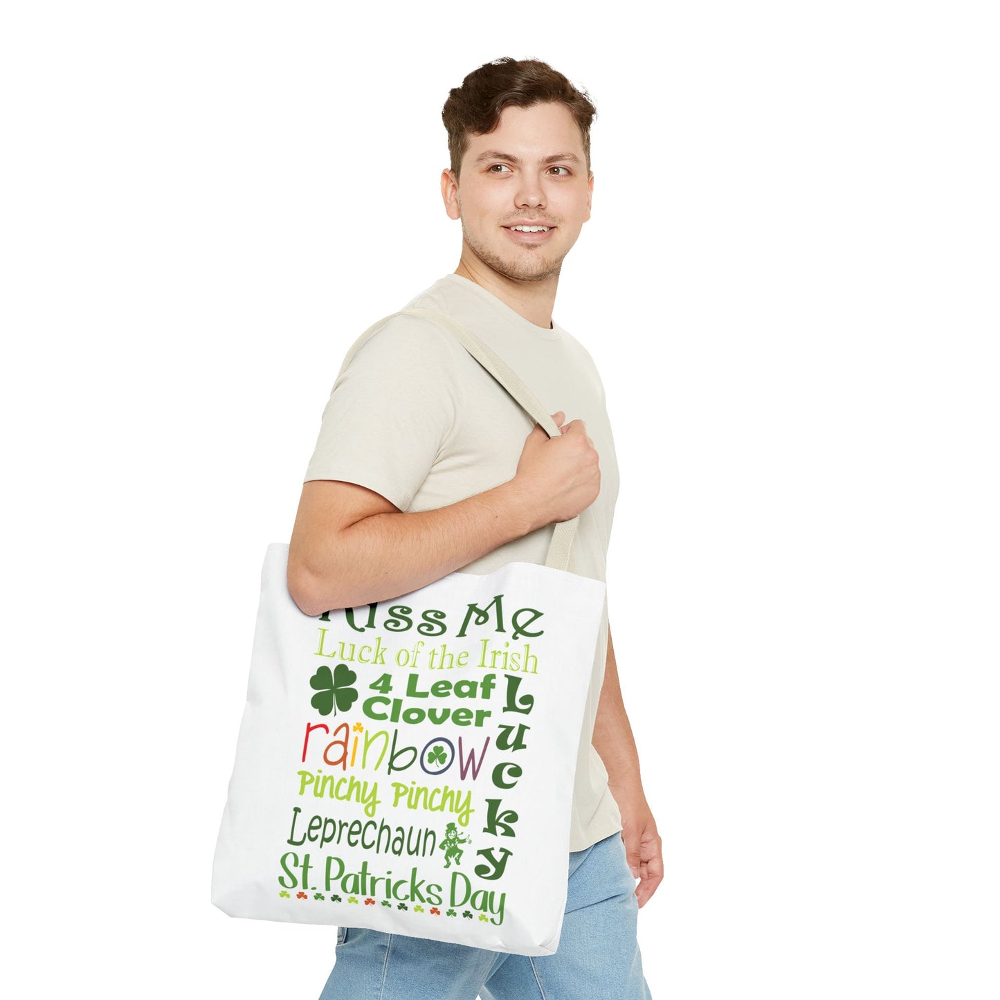 St. Patrick's Word Riot White Tote Bag — Bold Typographic Holiday Tote - 3 Sizes