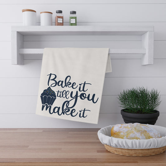 Bake It Till You Make It Kitchen Towel - Blue on White