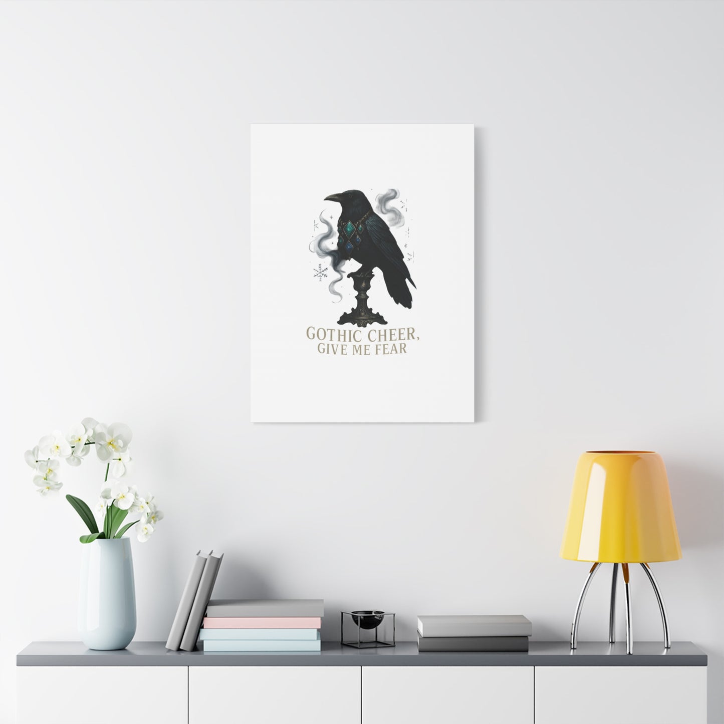Gothic Raven Canvas Art – “Gothic Cheer, Give Me Fear” Matte Stretched Wall Decor
