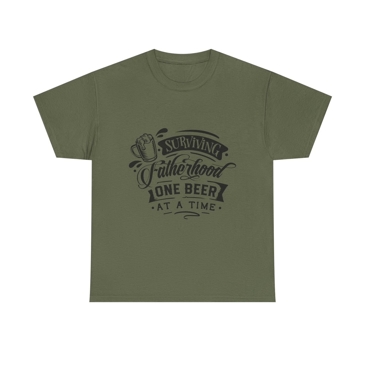Surviving Fatherhood One Beer at a Time Dad Beer T-Shirt - Unisex Heavy Cotton Tee