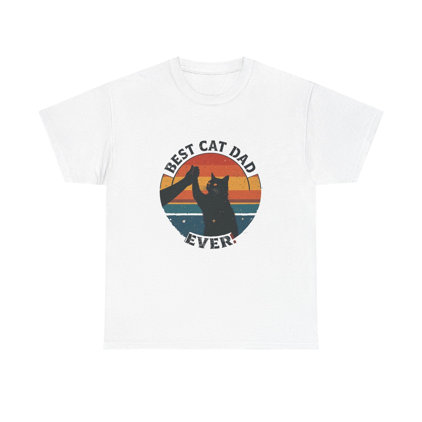 Best Cat Dad Ever Retro T-Shirt - Black Cat High Five Design