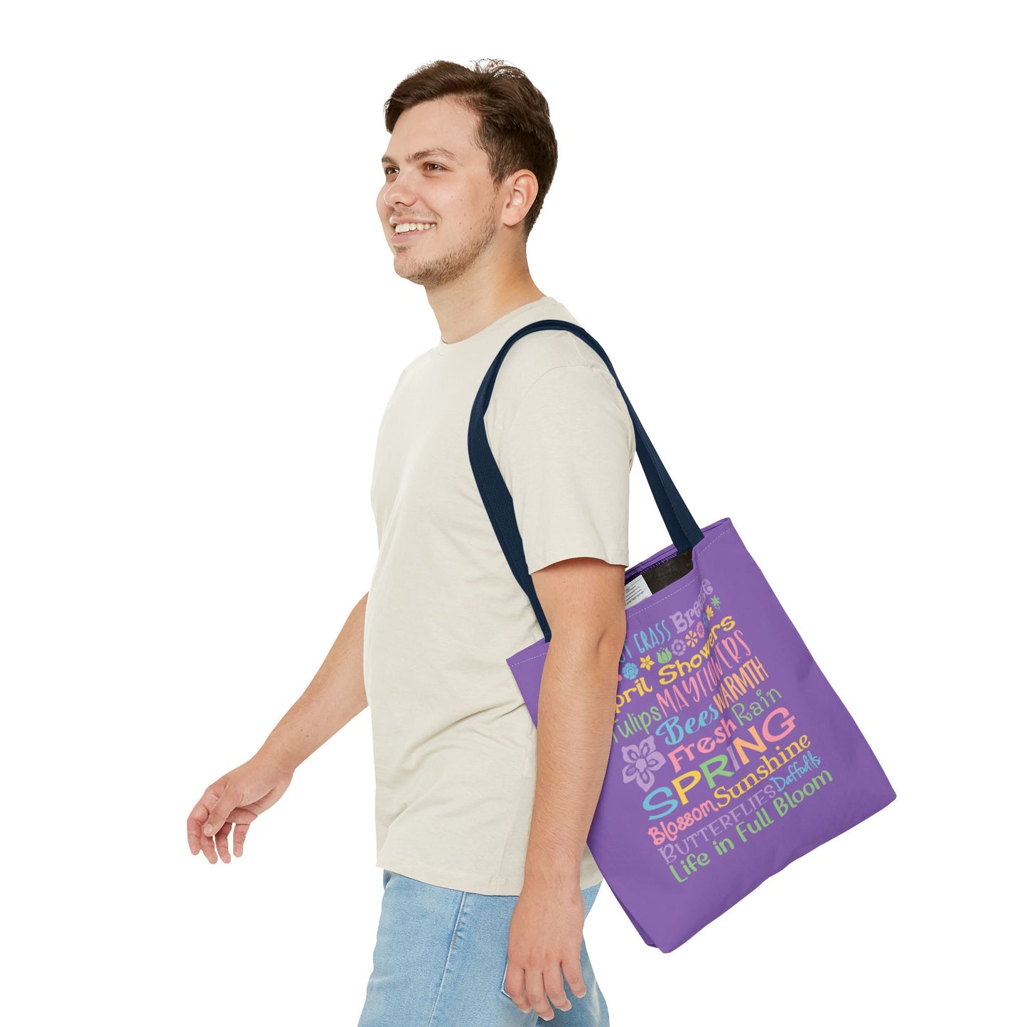 Spring Word Riot Purple Tote Bag — Pastel Floral Typography Tote