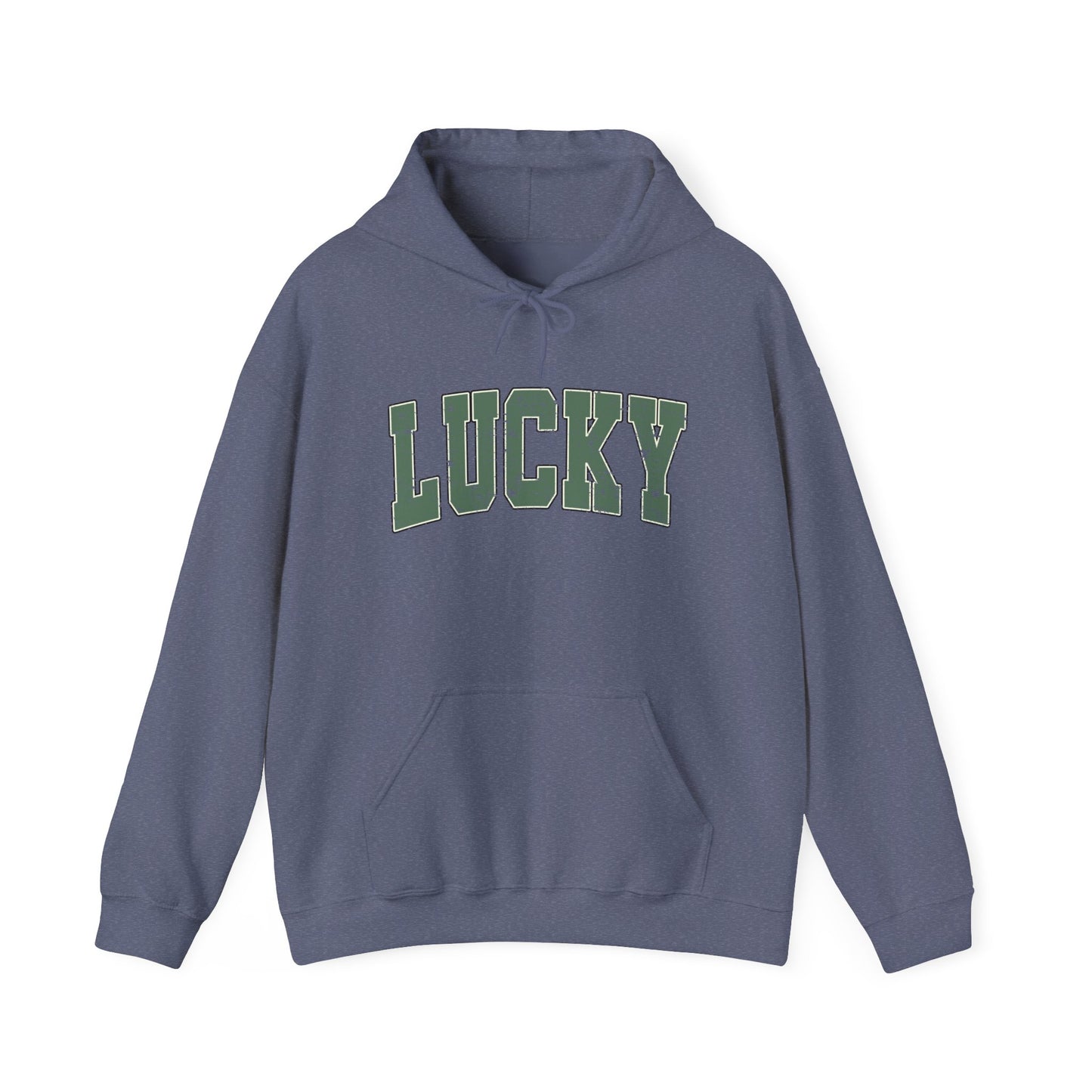 Lucky Distressed Hoodie — St. Patrick’s Day Green Vintage Lettering