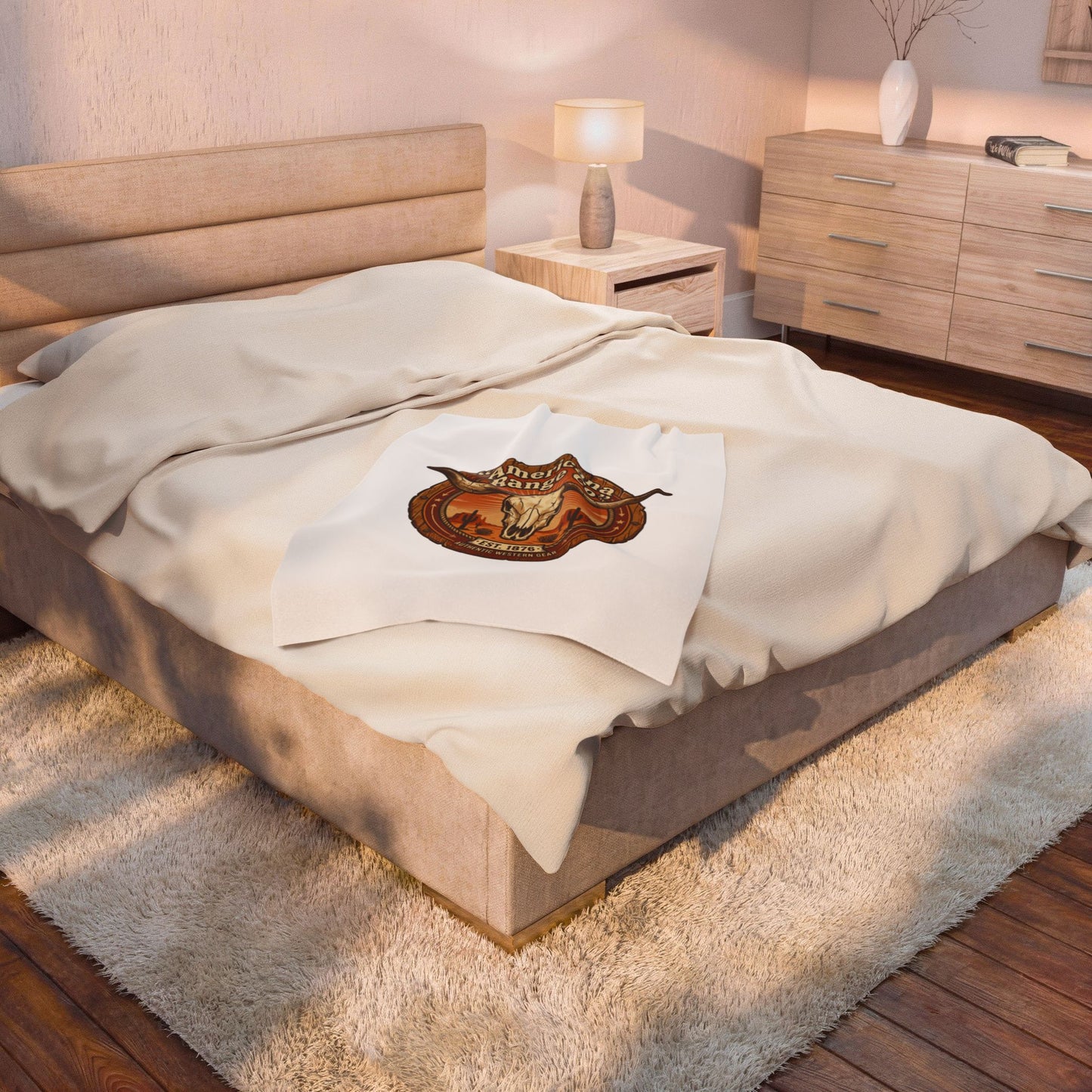 Western skull emblem Velveteen Plush Blanket | Americana, vintage desert tones