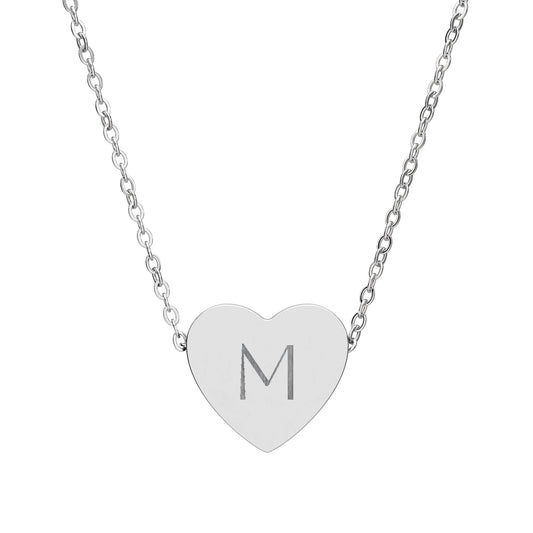 Engraved Heart Necklace — Personalized Initial Pendant (Silver, Gold, or Rose Gold)