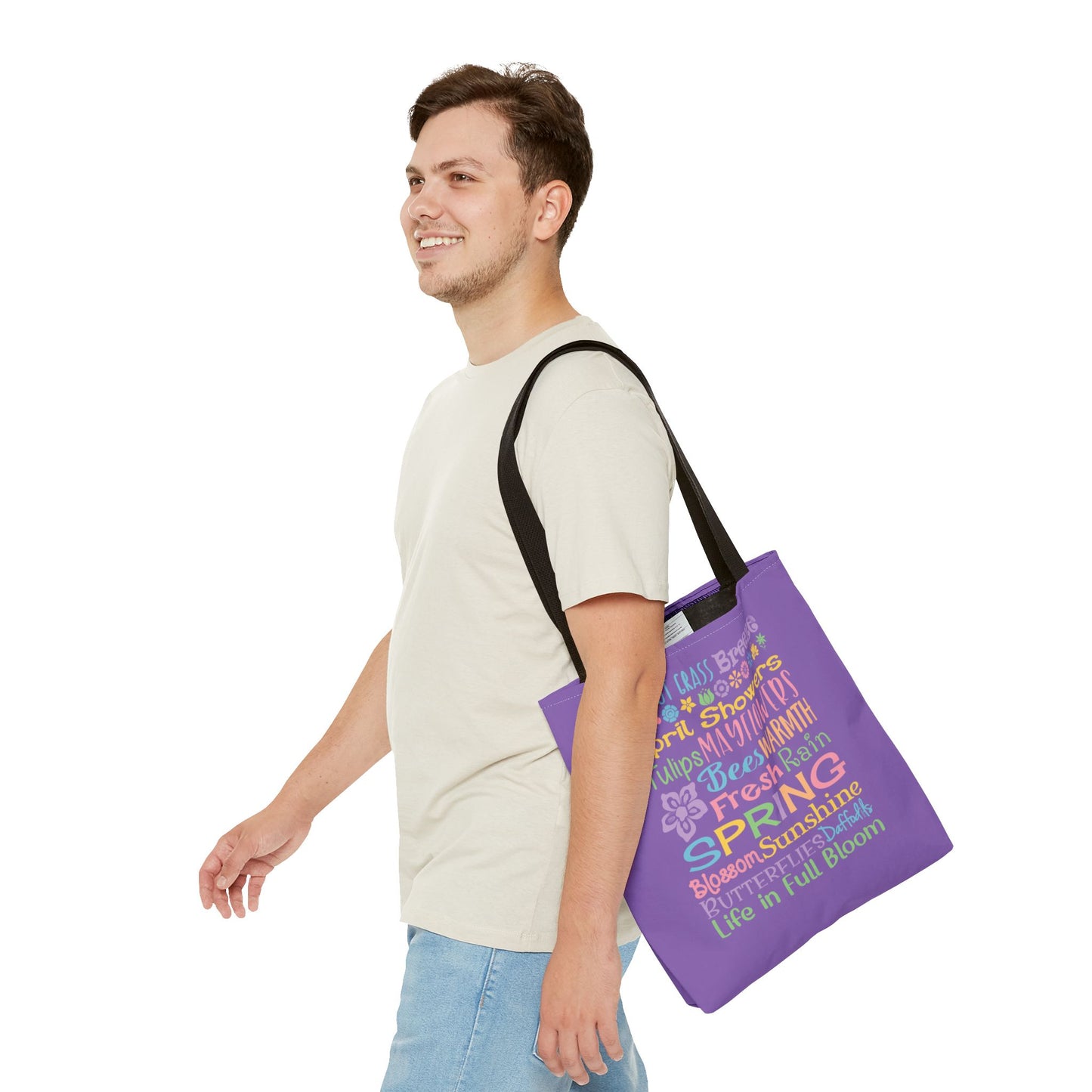 Spring Word Riot Purple Tote Bag — Pastel Floral Typography Tote