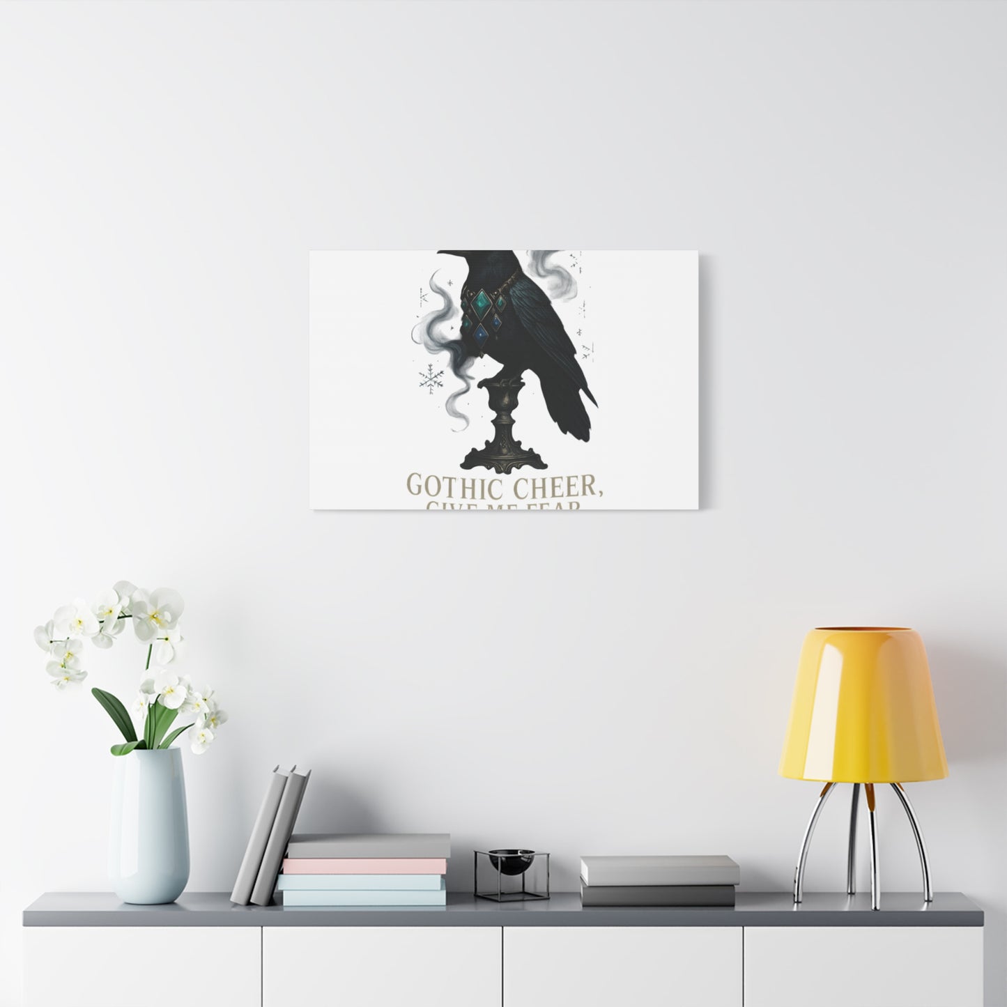 Gothic Raven Canvas Art – “Gothic Cheer, Give Me Fear” Matte Stretched Wall Decor