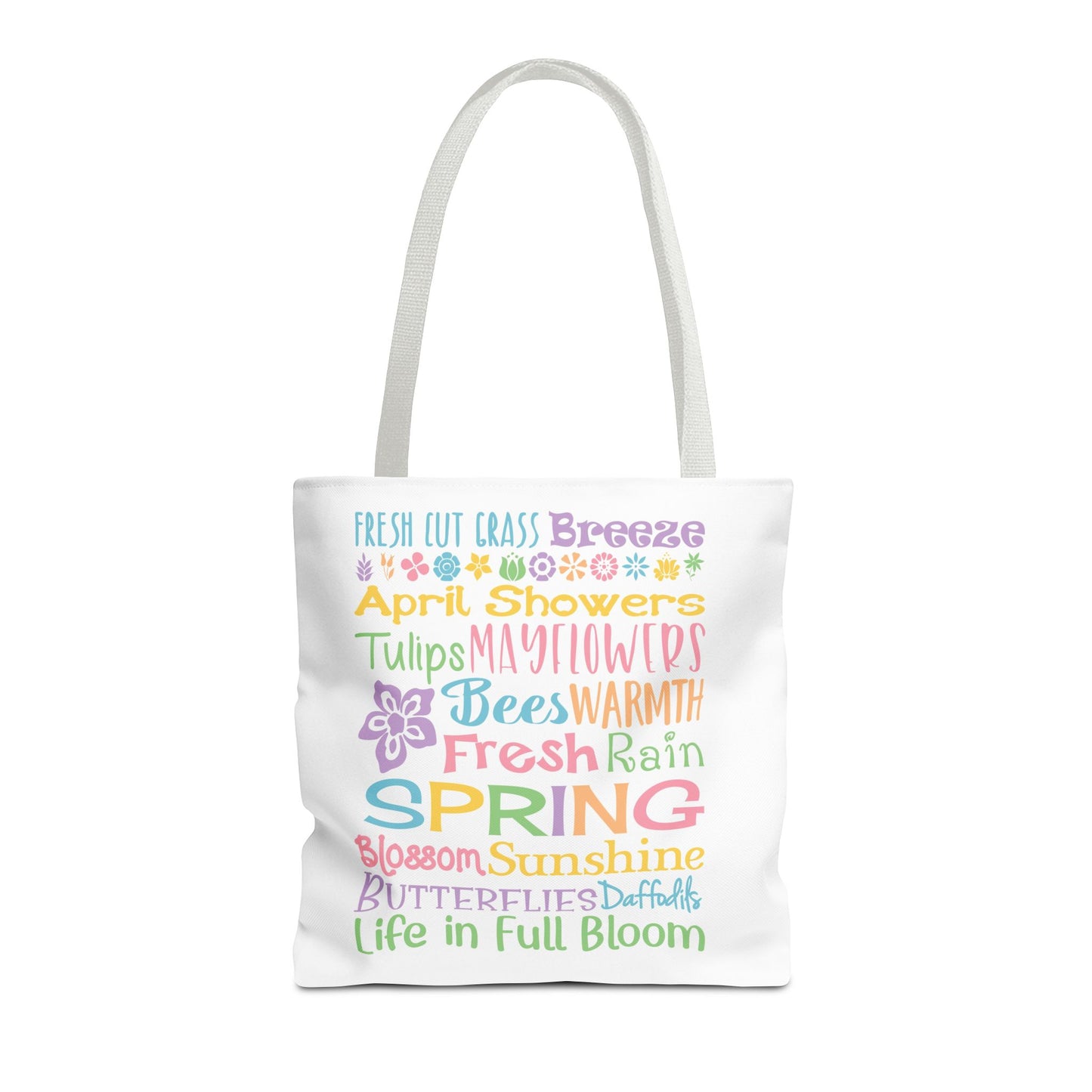 Spring Words Tote Bag — Pastel Floral Typography Tote