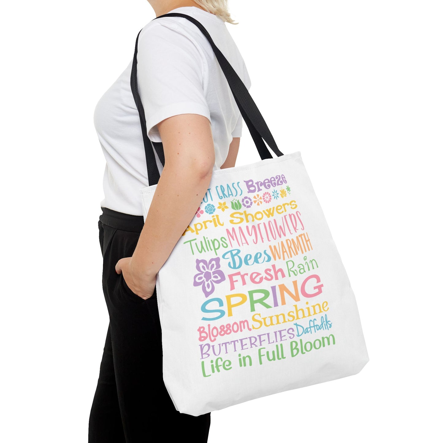 Spring Words Tote Bag — Pastel Floral Typography Tote