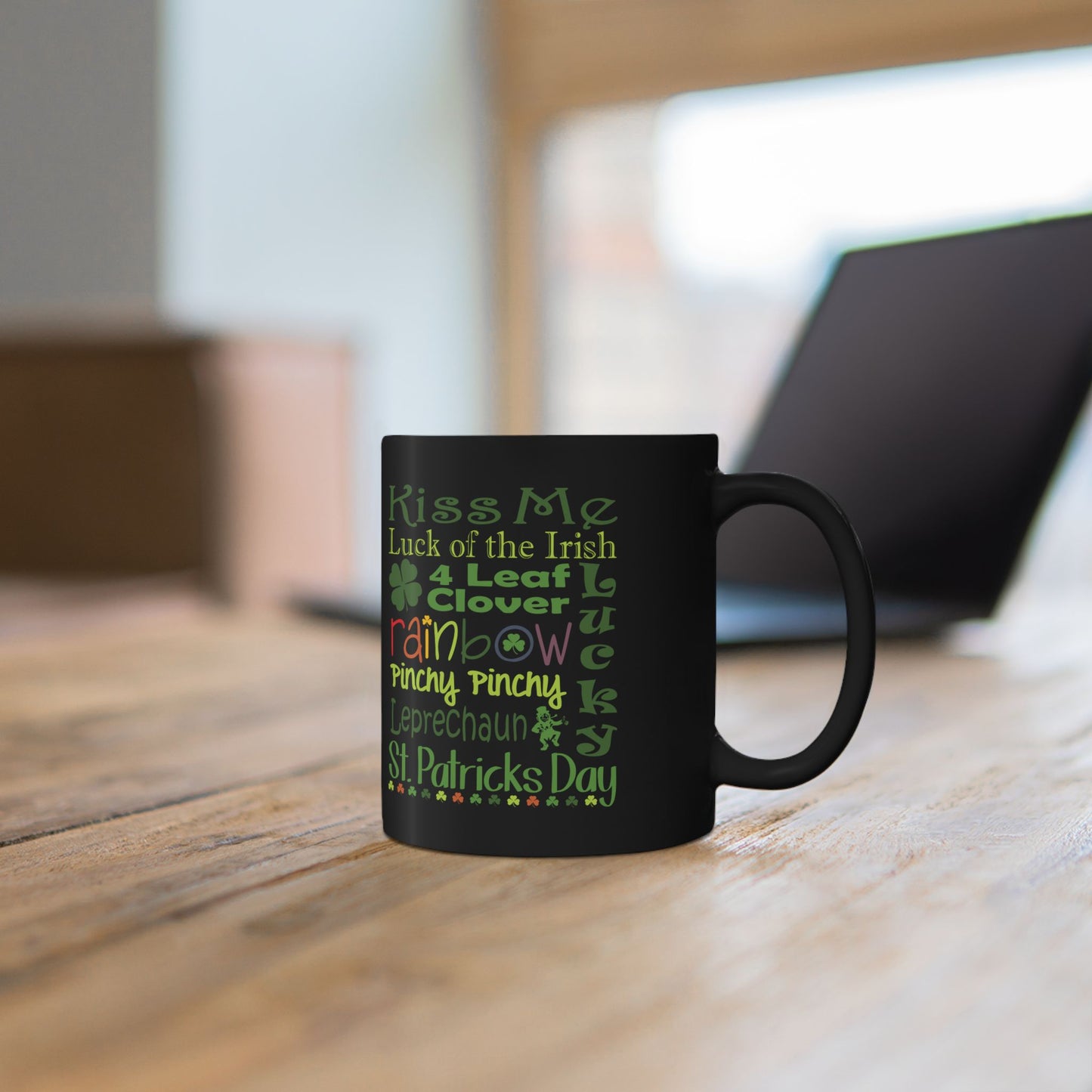 St. Patrick's Day Word Riot Black Mug — Ceramic Coffee Cup 11 oz & 15oz