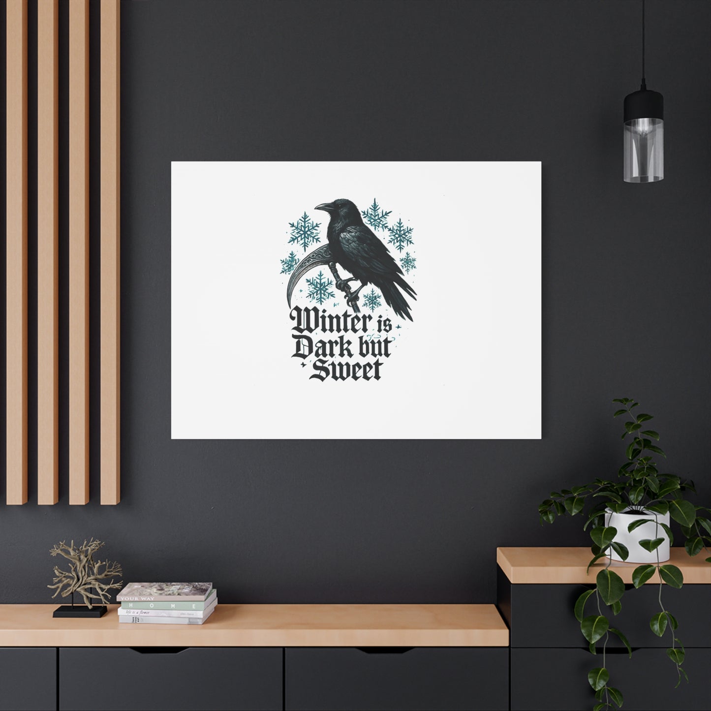 Raven Winter Canvas Art — “Winter is Dark but Sweet” Stretched Matte Print