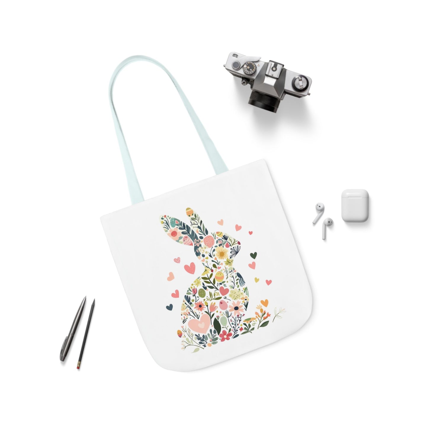 Floral Bunny Canvas Tote Bag