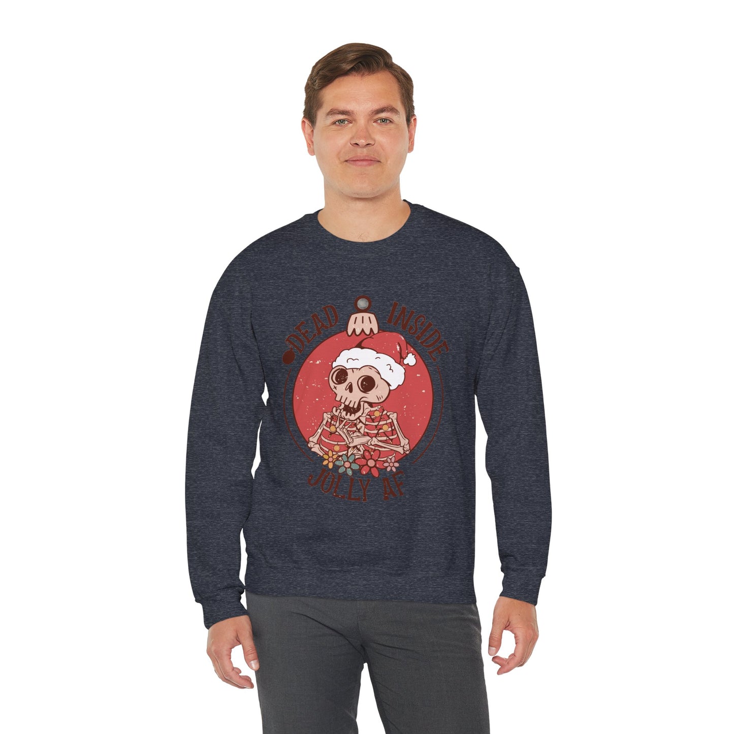 Holiday Skull Sweatshirt — "Dead Inside, Jolly AF" Christmas Crewneck