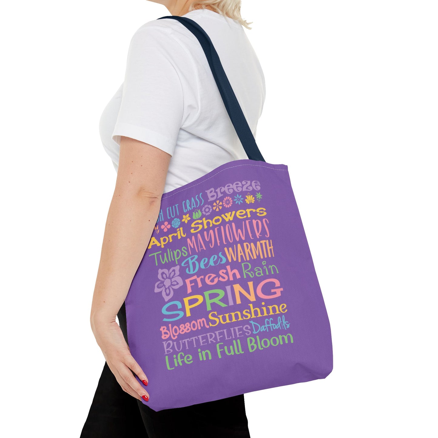 Spring Word Riot Purple Tote Bag — Pastel Floral Typography Tote