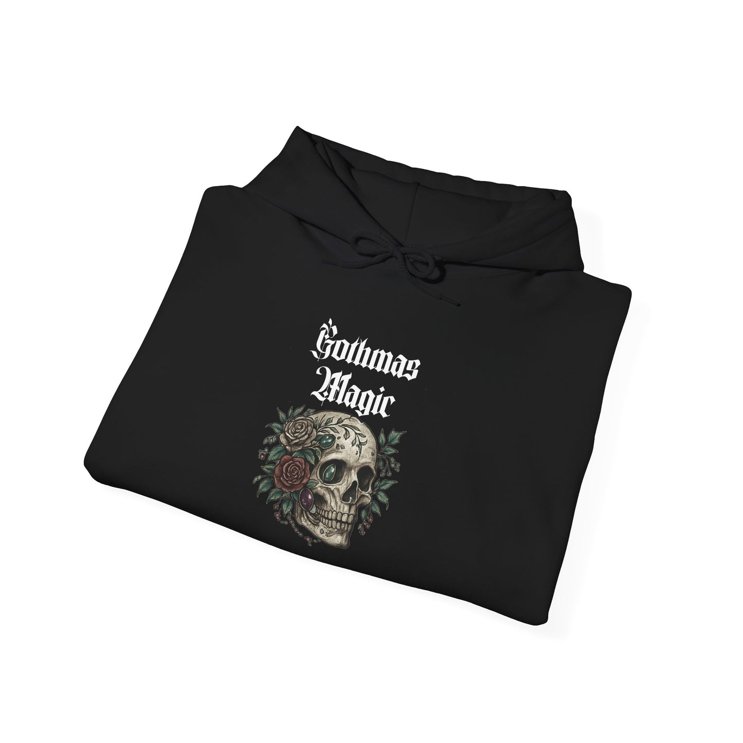 Gothmas Magic Hoodie — Skull & Wreath Gothic Holiday Sweatshirt