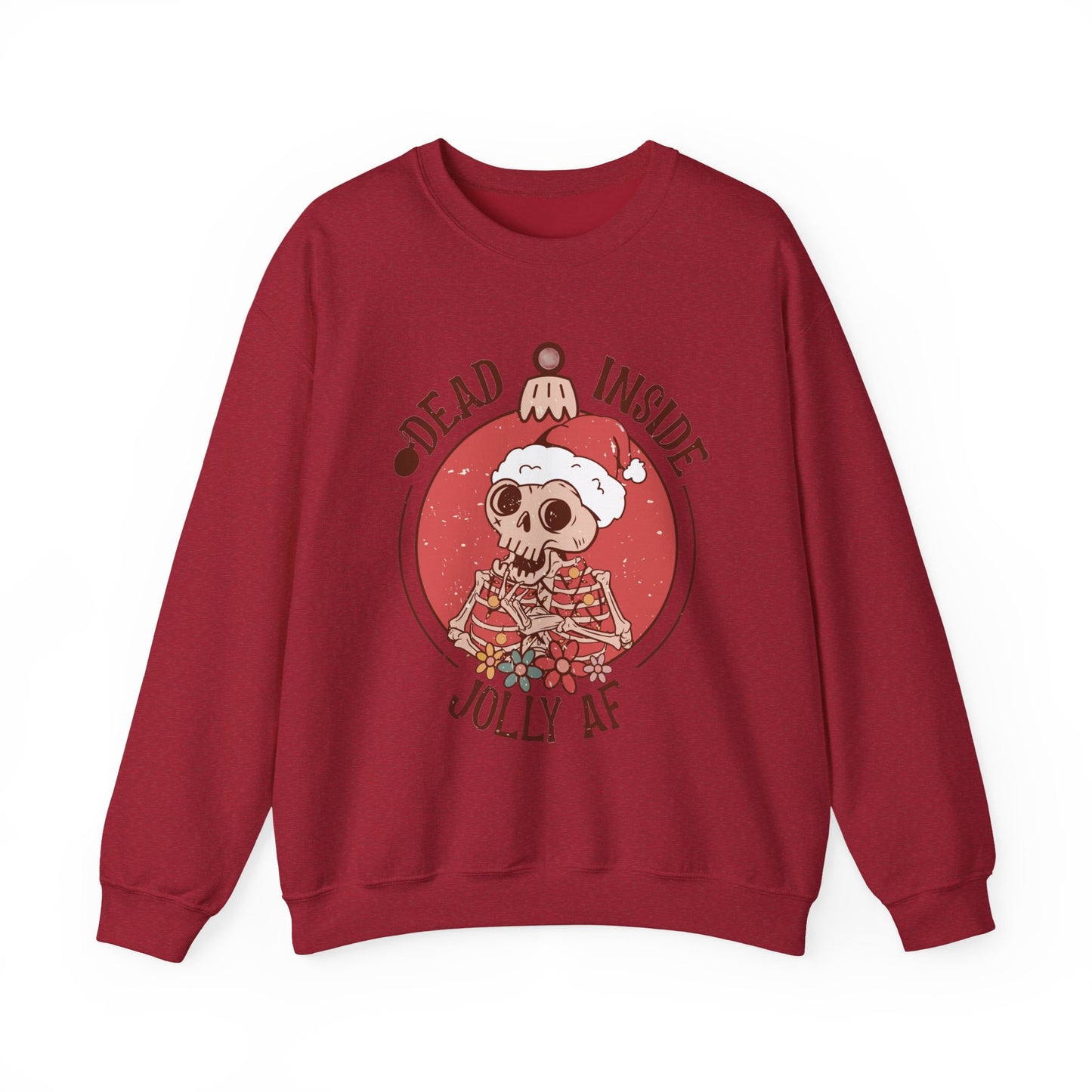 Holiday Skull Sweatshirt — "Dead Inside, Jolly AF" Christmas Crewneck