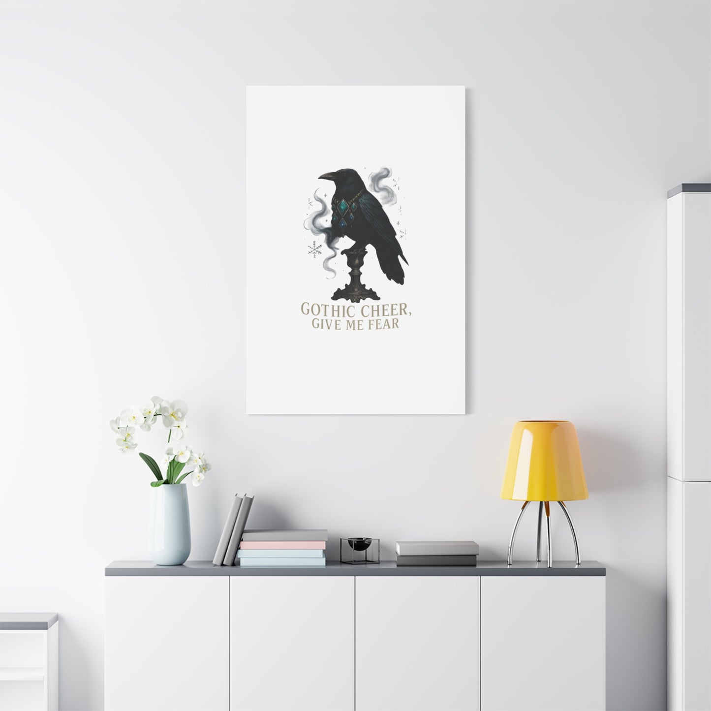 Gothic Raven Canvas Art – “Gothic Cheer, Give Me Fear” Matte Stretched Wall Decor