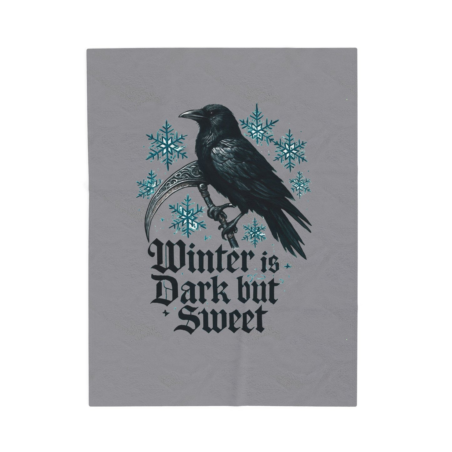 Velveteen Blanket - 'Winter is Dark but Sweet' Raven Snowflake Plush Throw