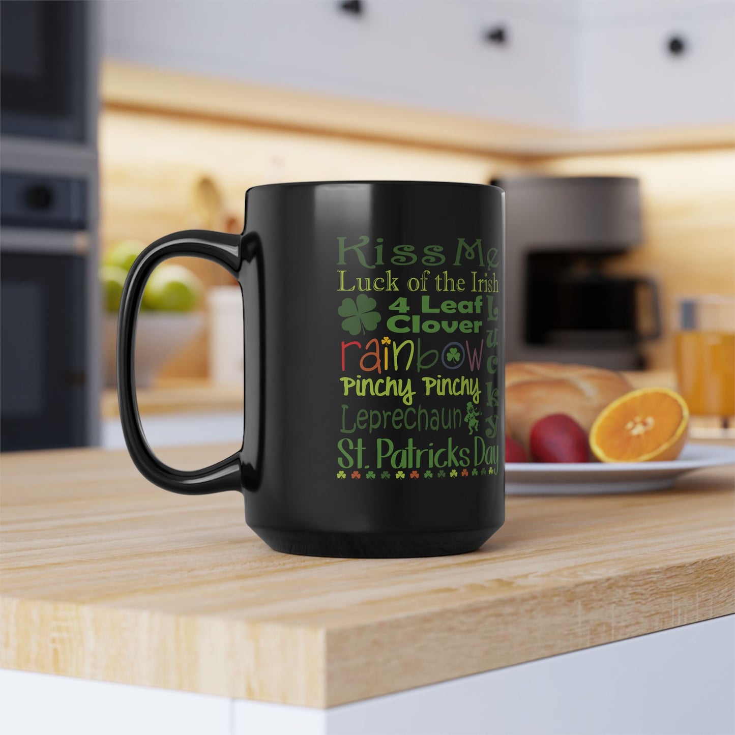 St. Patrick's Day Word Riot Black Mug — Ceramic Coffee Cup 11 oz & 15oz