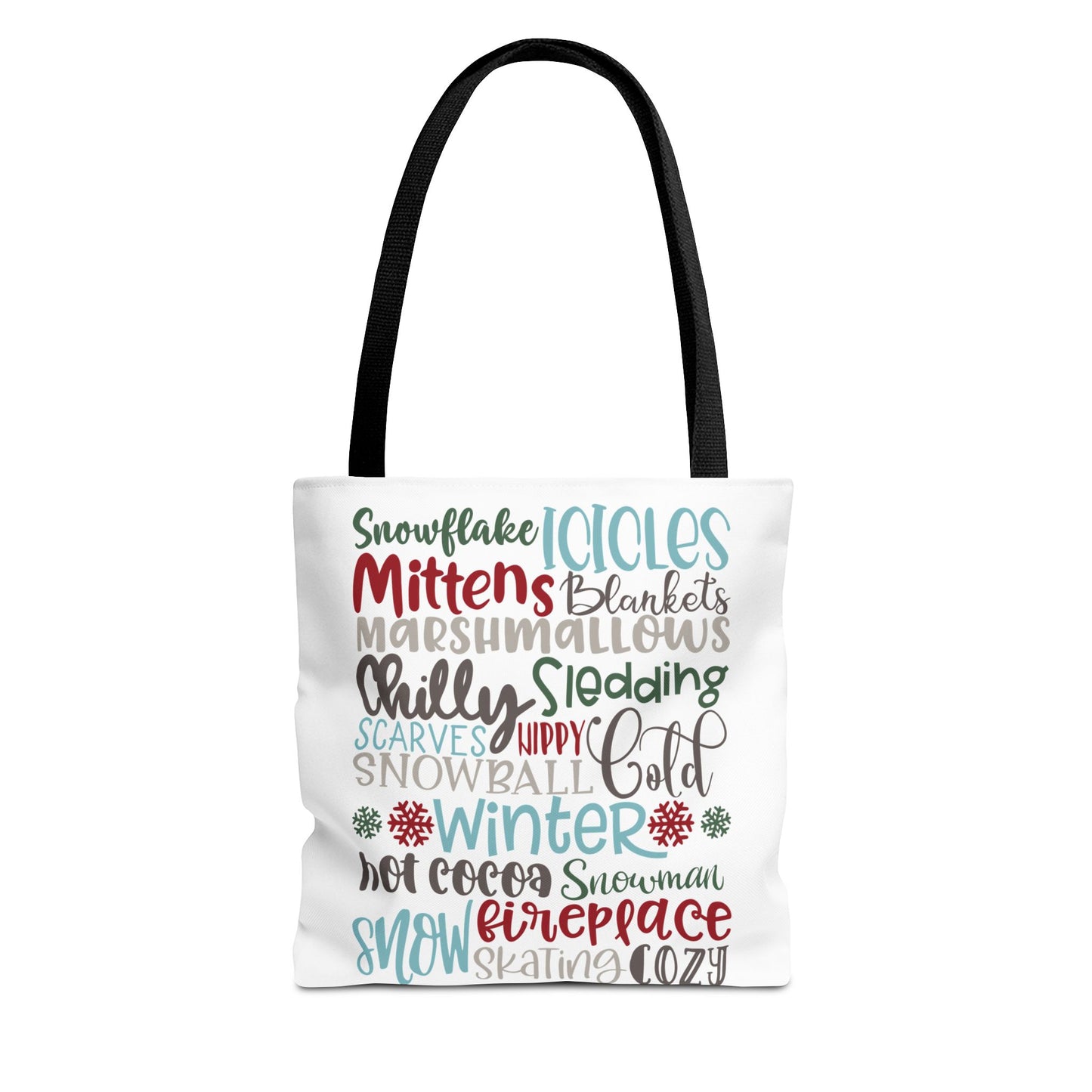 Winter Word Riot Tote Bag — Bold Typographic Holiday Tote