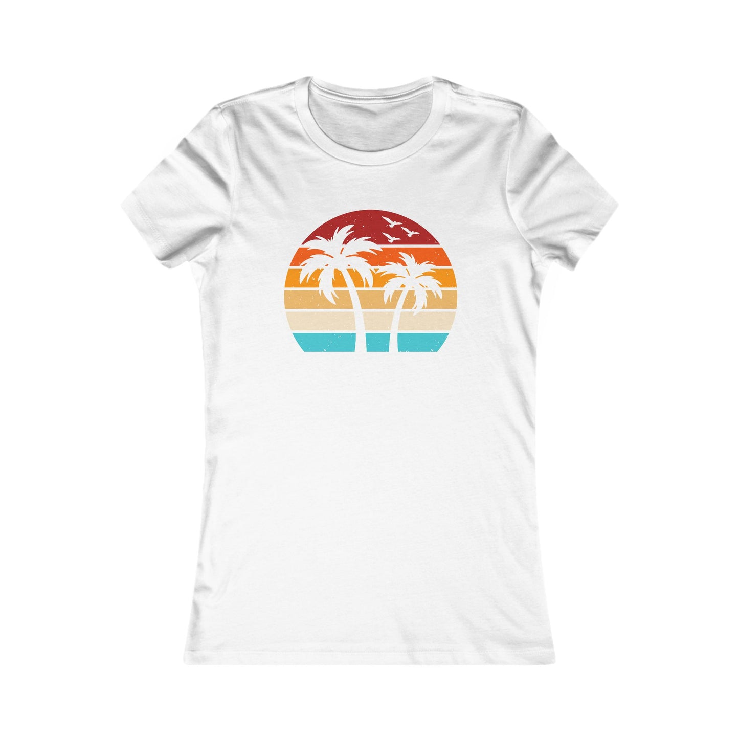 Women's Palm Sunset Tee — Retro Beach Palm Tree Graphic T-Shirt