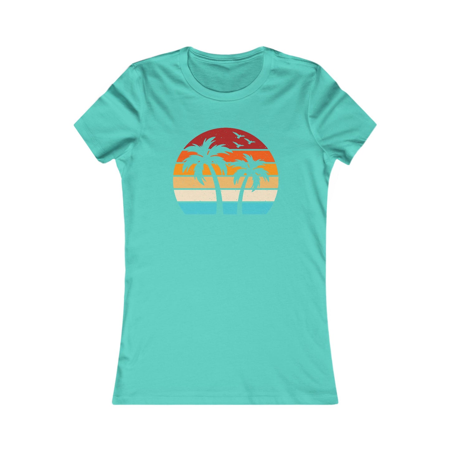 Women's Palm Sunset Tee — Retro Beach Palm Tree Graphic T-Shirt