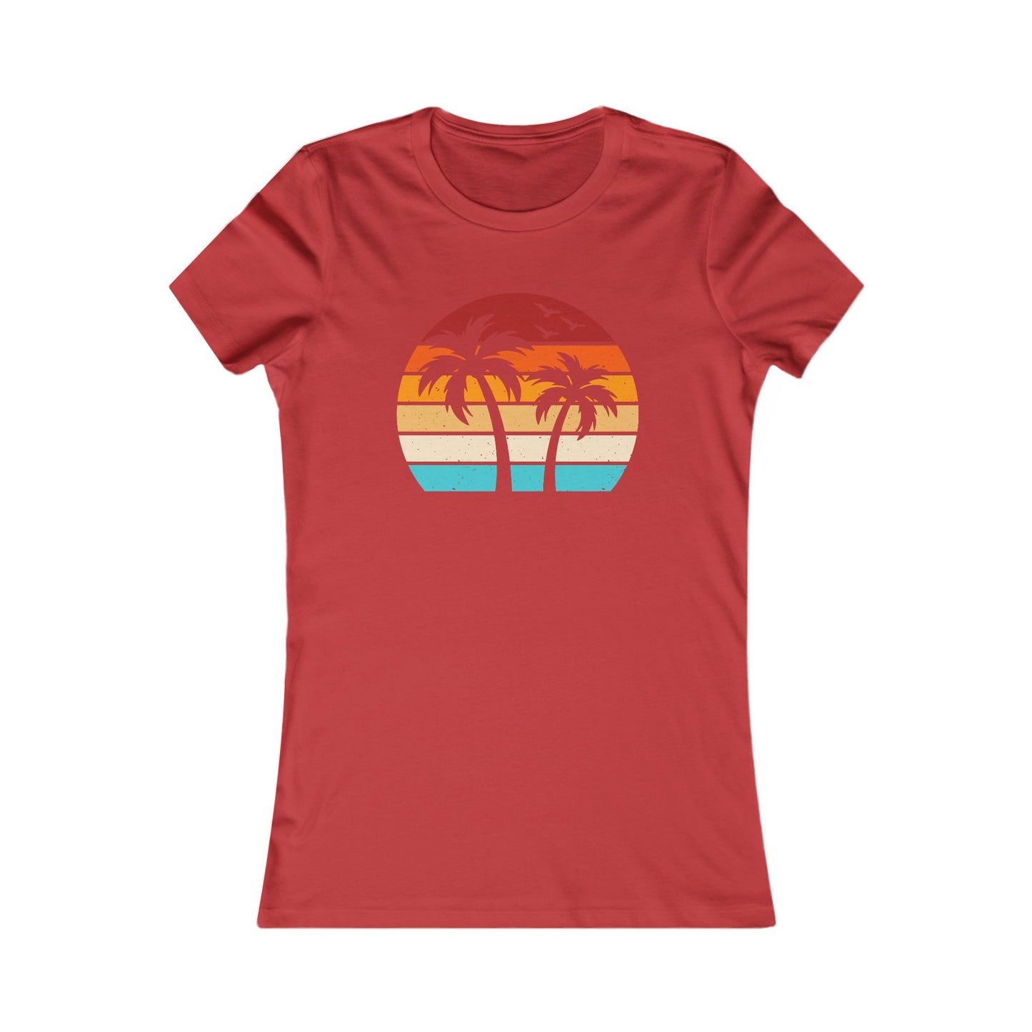 Women's Palm Sunset Tee — Retro Beach Palm Tree Graphic T-Shirt