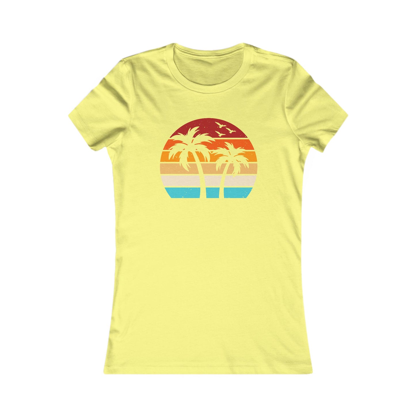 Women's Palm Sunset Tee — Retro Beach Palm Tree Graphic T-Shirt