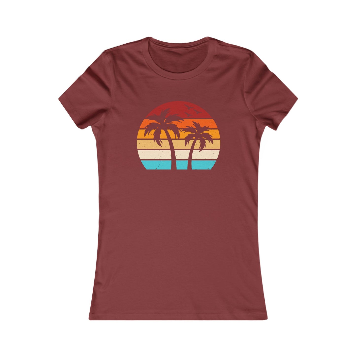 Women's Palm Sunset Tee — Retro Beach Palm Tree Graphic T-Shirt