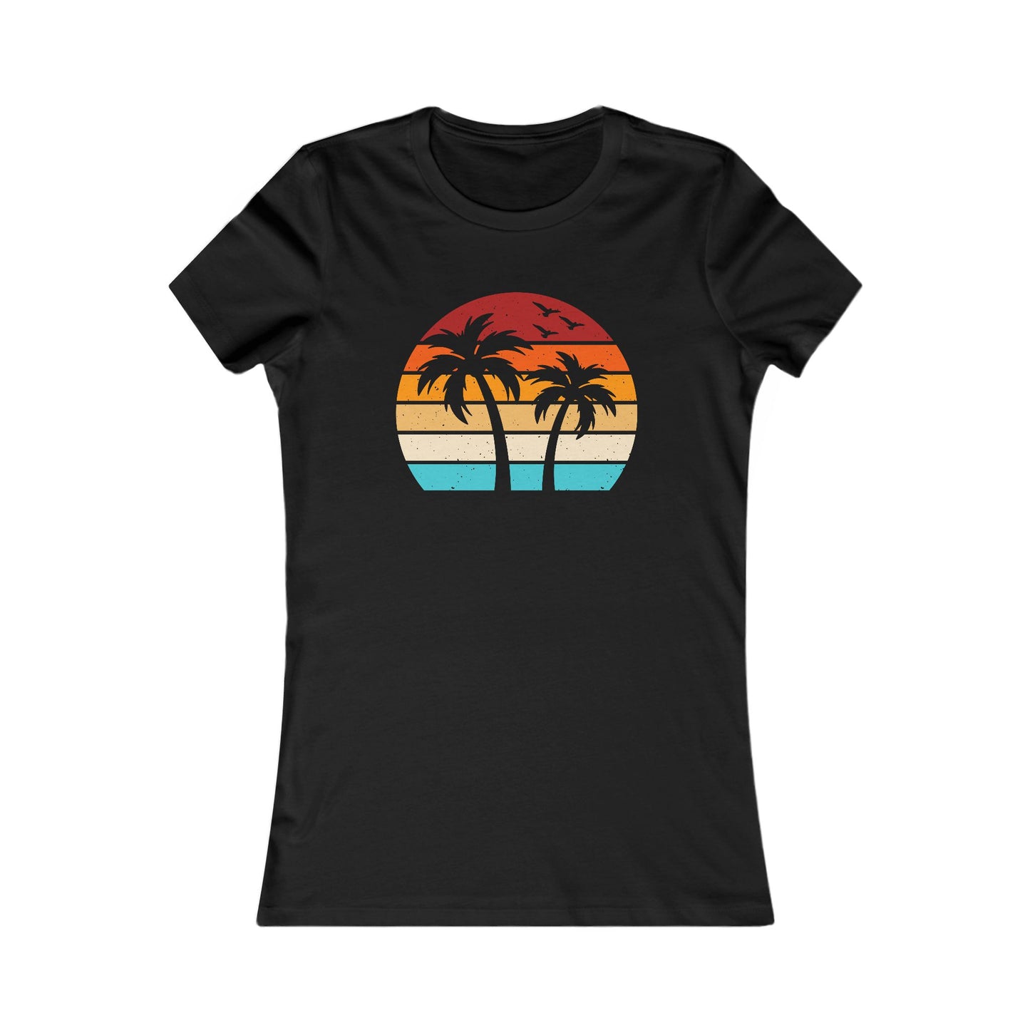 Women's Palm Sunset Tee — Retro Beach Palm Tree Graphic T-Shirt